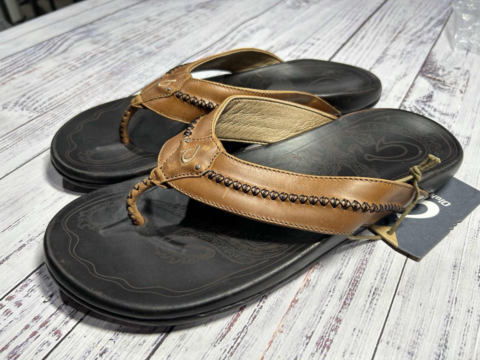 NEW Mens Olukai Sandals Sz 14 Flip Flops Brown Leather MEA OLA-M 2079 NEW Mens Olukai Sandals Sz 14 Flip Flops Brown Leather MEA OLA-M 2079