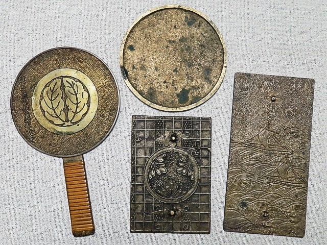 Antique Japanese Bronze Mirrors Kagami Lot 4 Tsuda Satsuma Fujiwara Ieshige