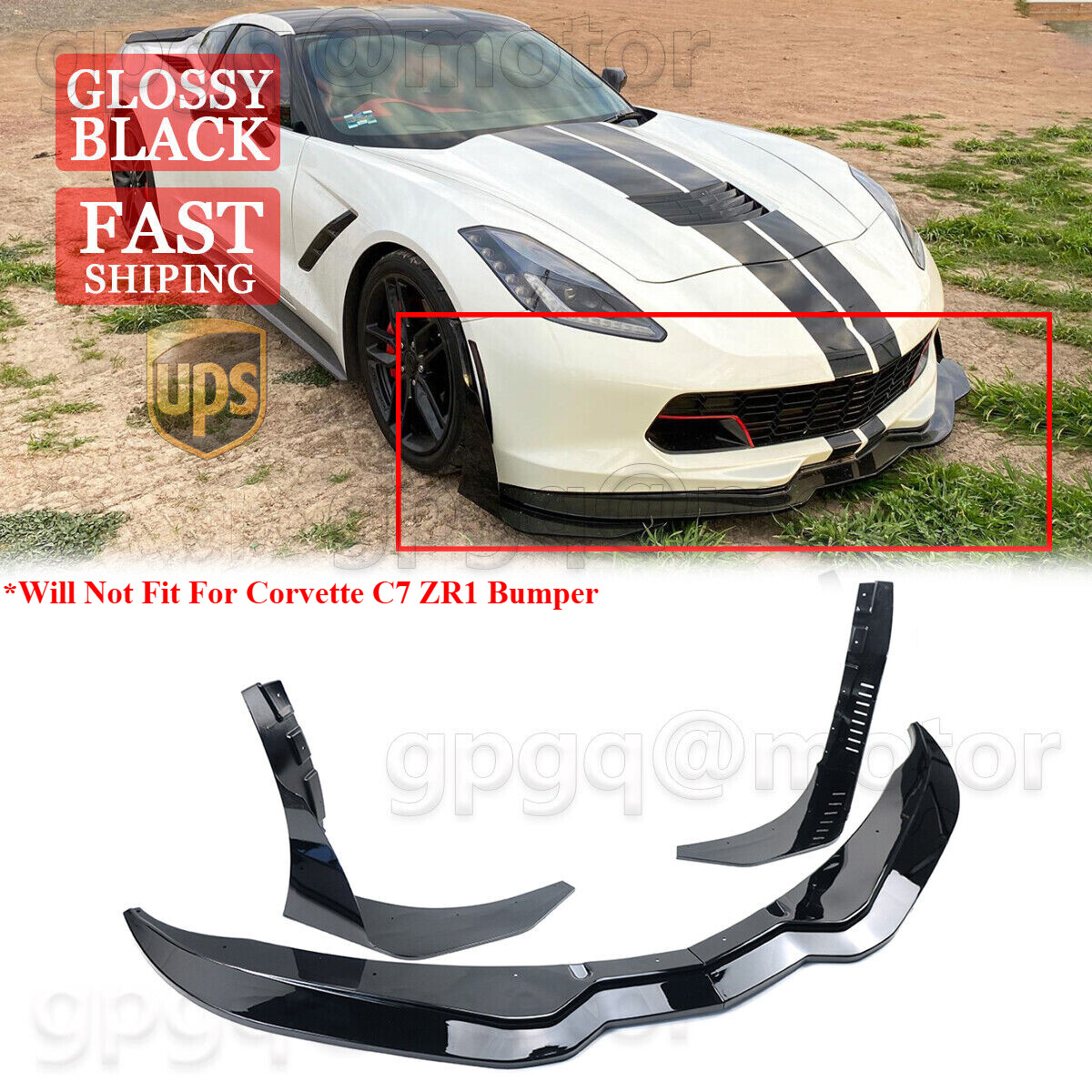 For Corvette C7 Z06 STG 3 2014-19 Gloss Black Front Lip Splitter & Side Winglets