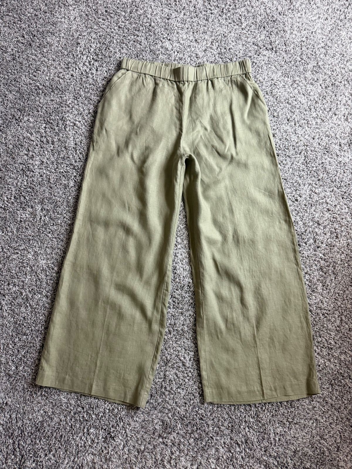 Magaschoni NWT Linen Sage Green Pull On Wide Leg Elastic Waist Pants Size XL