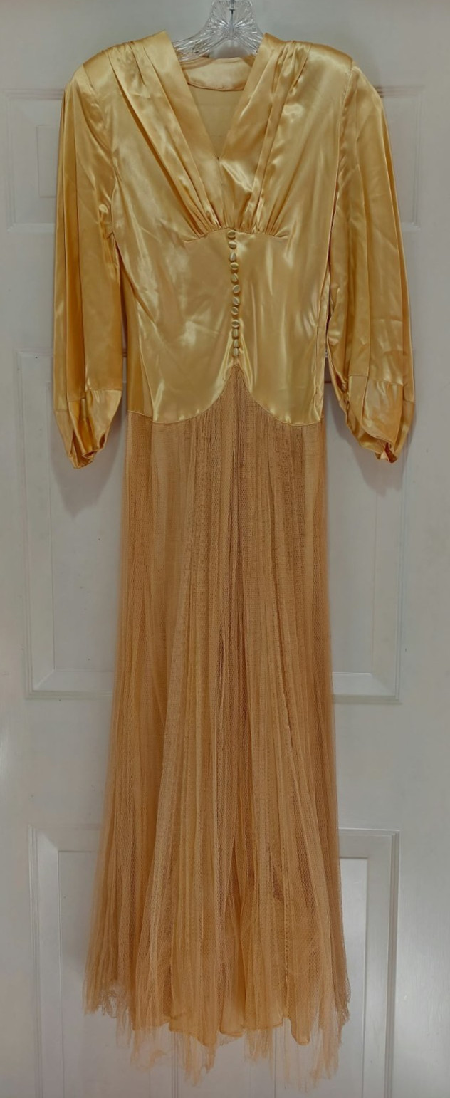 Vintage 1940s Liquid Satin & Tulle Evening Gown, Old Hollywood, Custom Handmade Vintage 1940s Liquid Satin & Tulle Evening Gown, Old Hollywood, Custom Handmade