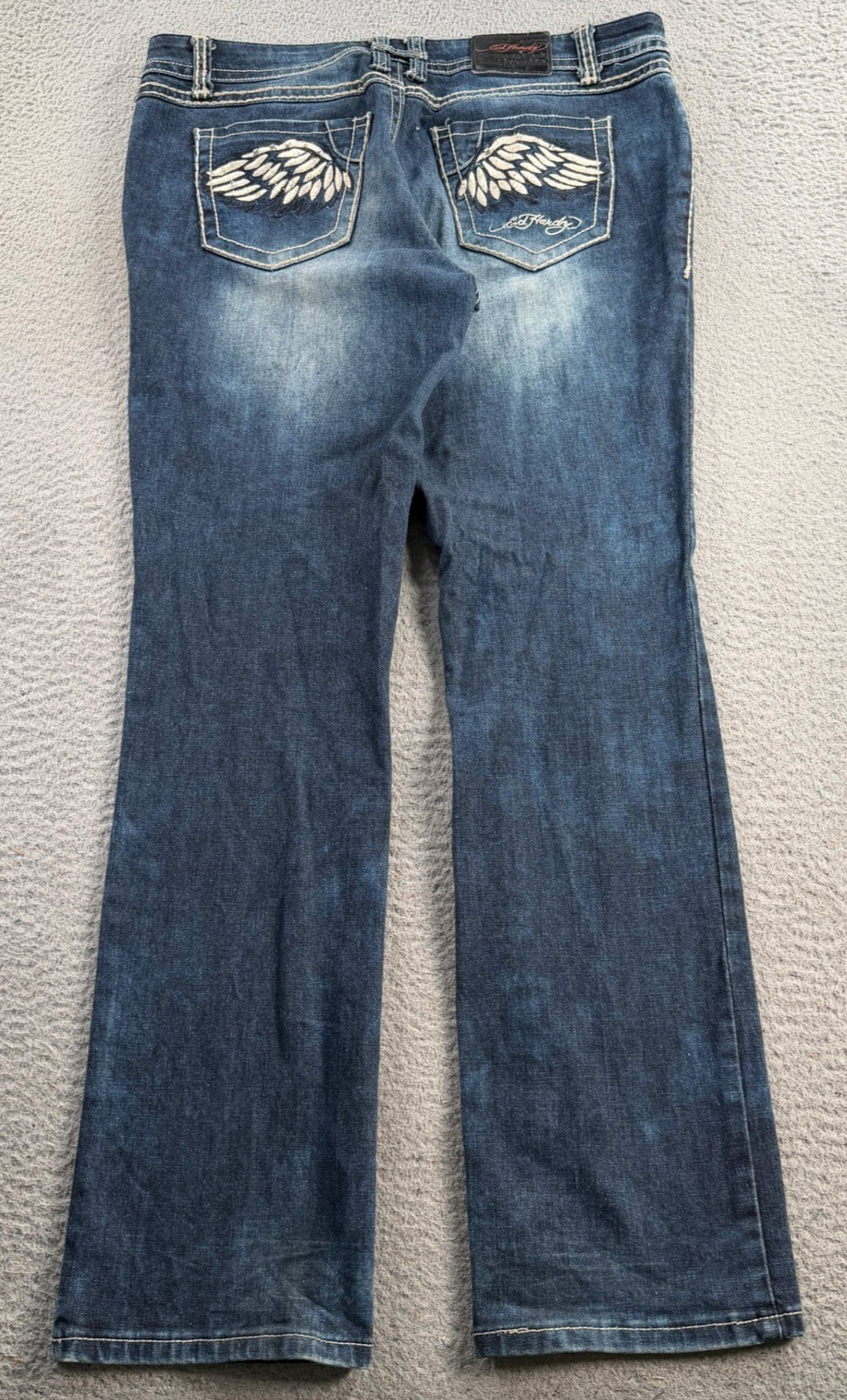 VTG Ed Hardy Jeans Womens 34x32 Straight Leg Blue Embroidered Wings Y2K