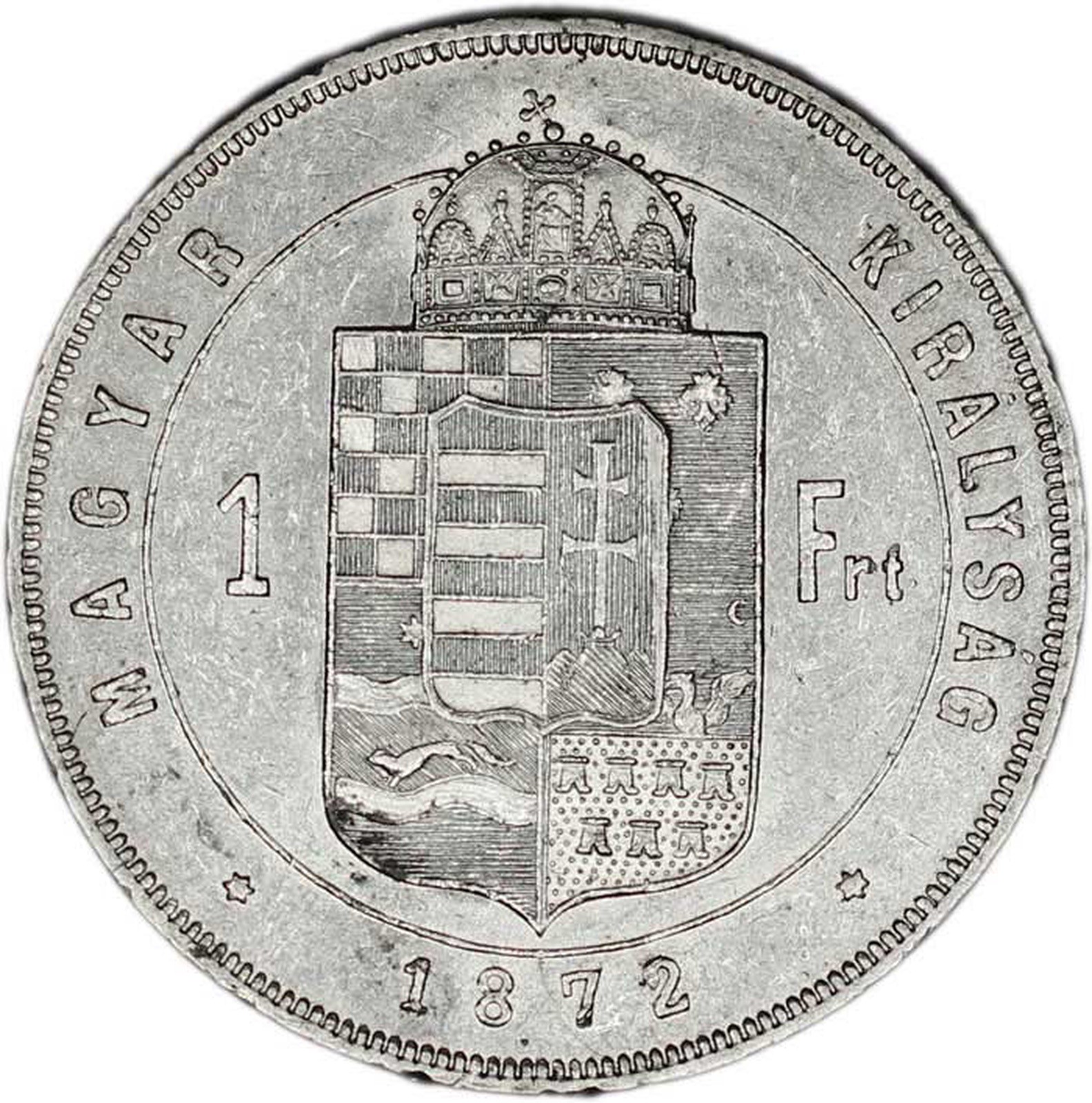 HUNGARY coin 1 Forint 1872 aUNC About Uncirculated RARE