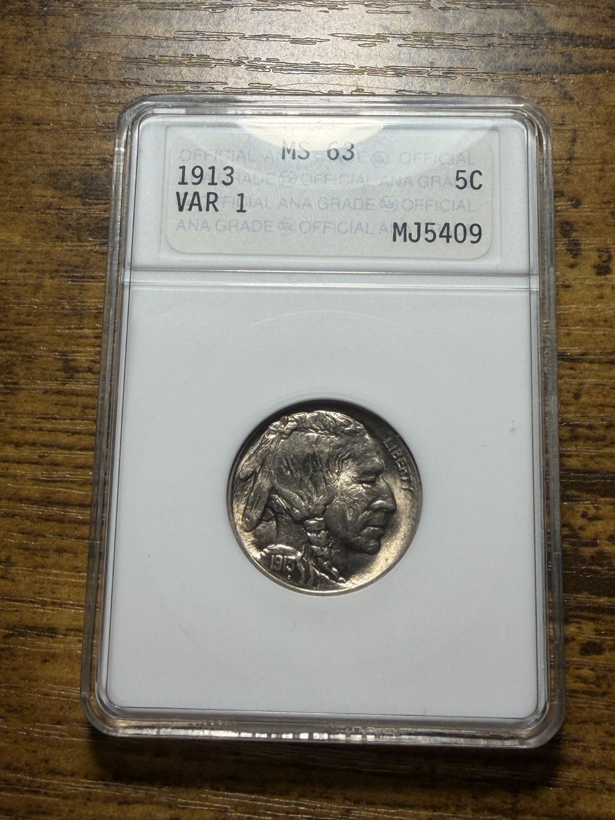 1913 Type 1 Buffalo Nickel ANACS MS63 Rotated Reverse Die ANA Soapbox Old Holder