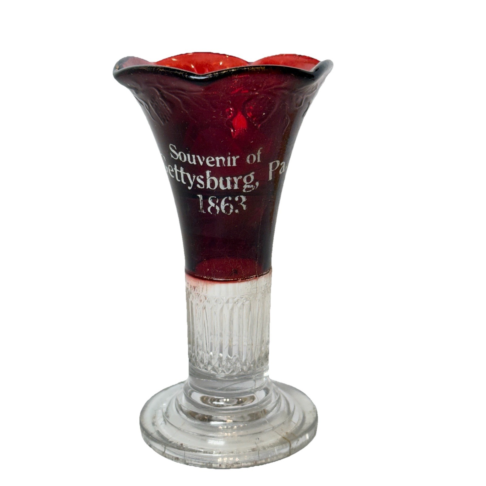GETTYSBURG Pennsylvania PA 1863 ANTIQUE Ruby Red Flash Souvenir Glass GOBLET