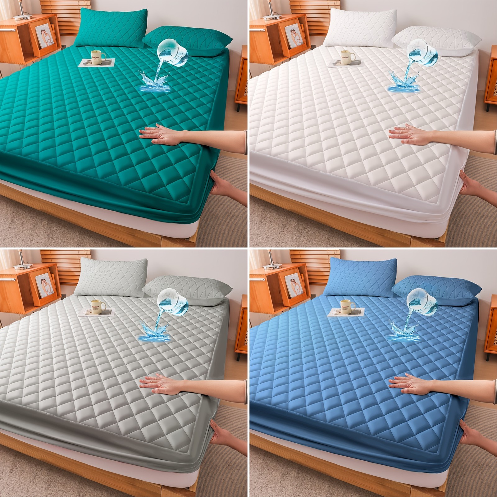 Waterproof Mattress Protector Quilted Deep Pocket Bed Cover with Side Pocket
