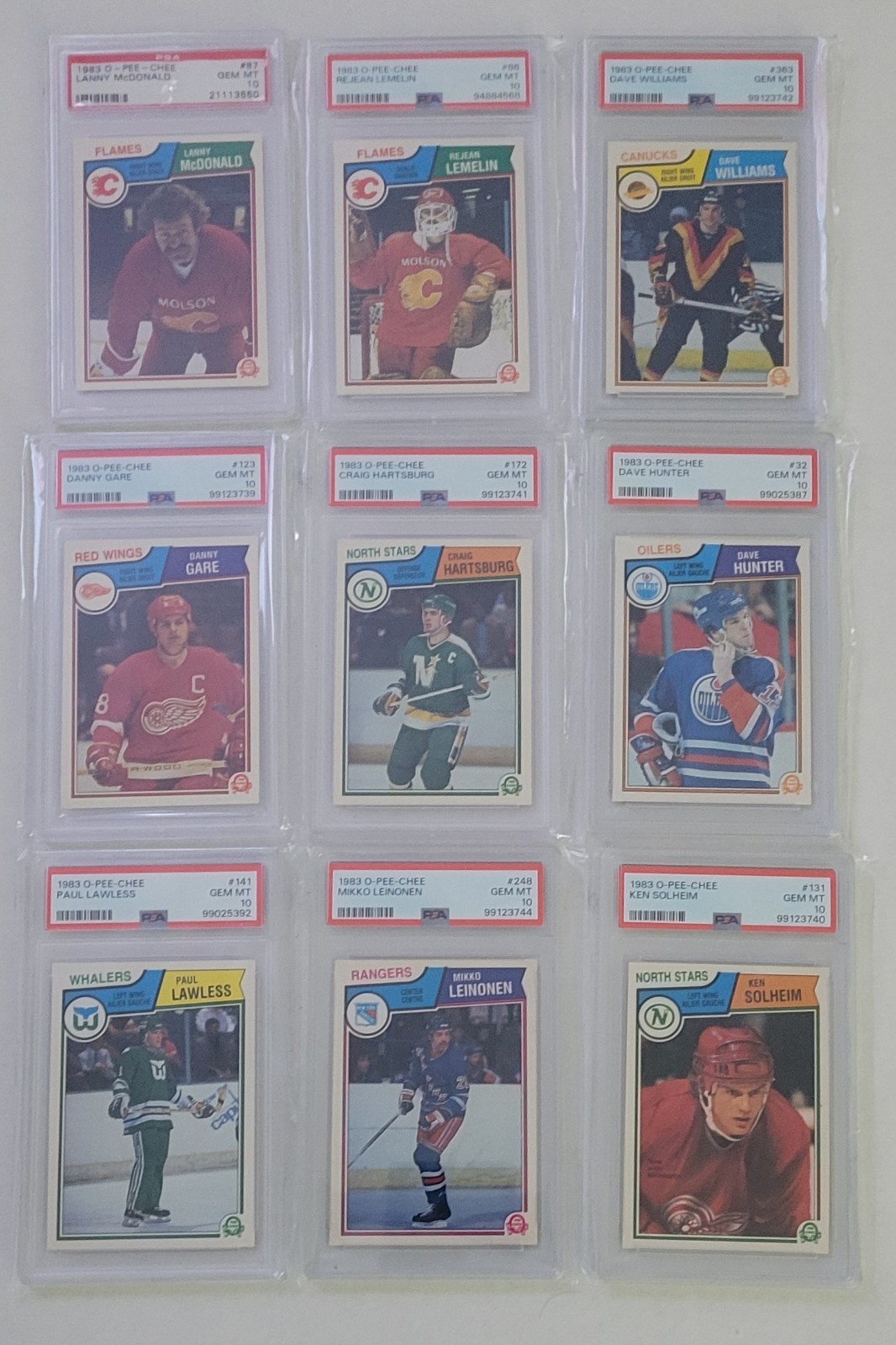 Lot of 9 1983-84 O-Pee-Chee OPC Hockey - All PSA 10 GEM MINT - 3 Rookie Cards RC