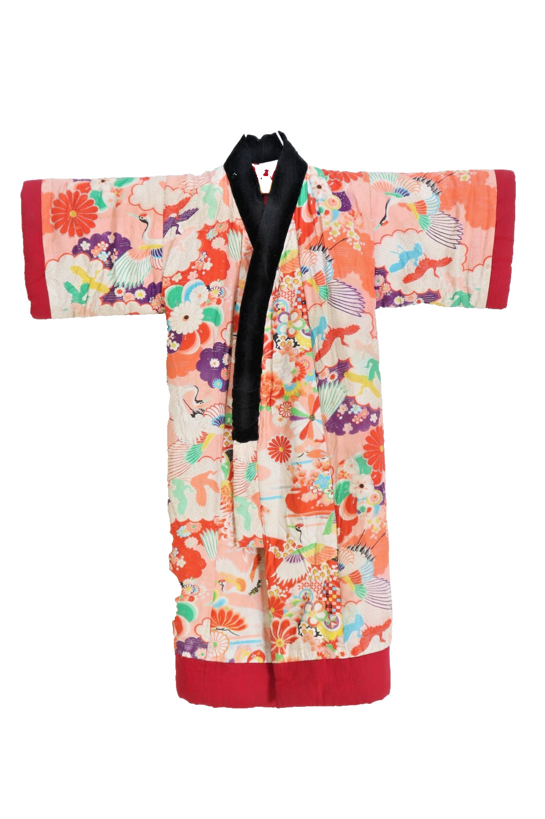 Vintage Japanese Girls Kimono Padded Tanzen Dotera Crane Cotton Pink昭和