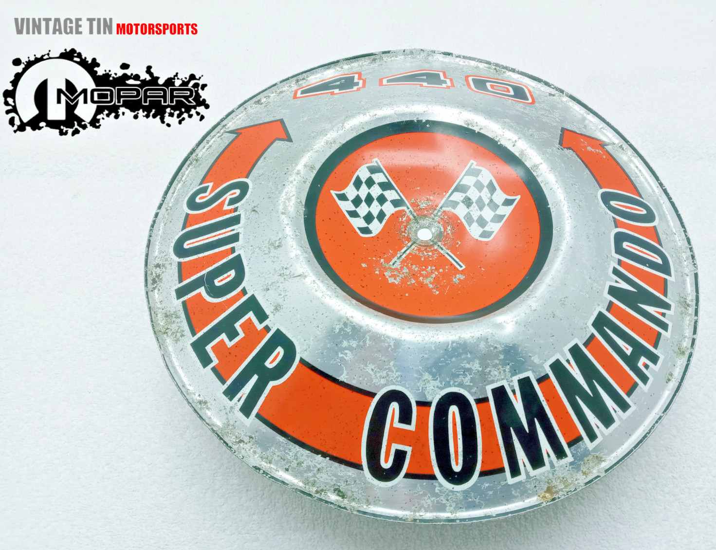 OEM USED Mopar Orange 440 Super Commando Air Cleaner Pie Tin ID Plate