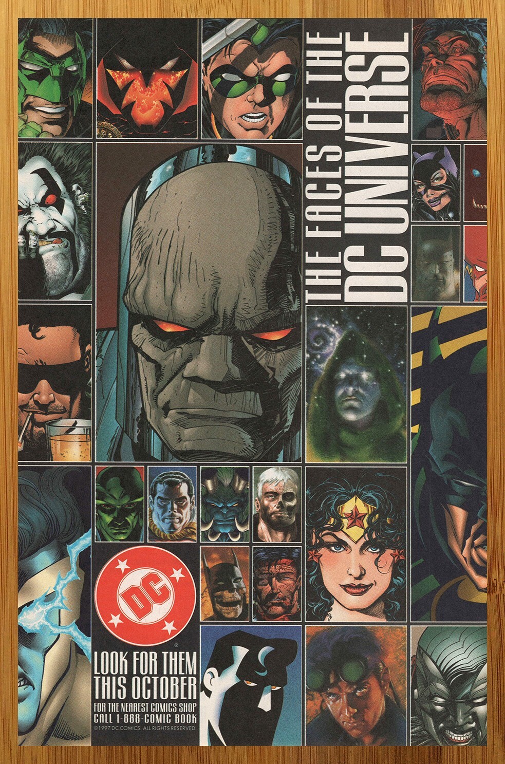 1997 DC Comics Universe Print Ad/Poster Faces Lobo Superman Darkseid Batman Art