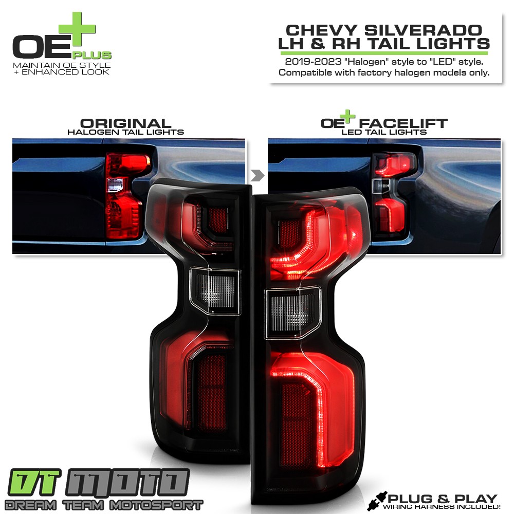Halogen Upgrade LED Tail Lights For 2019-2023 Chevy Silverado 1500 Incandescent