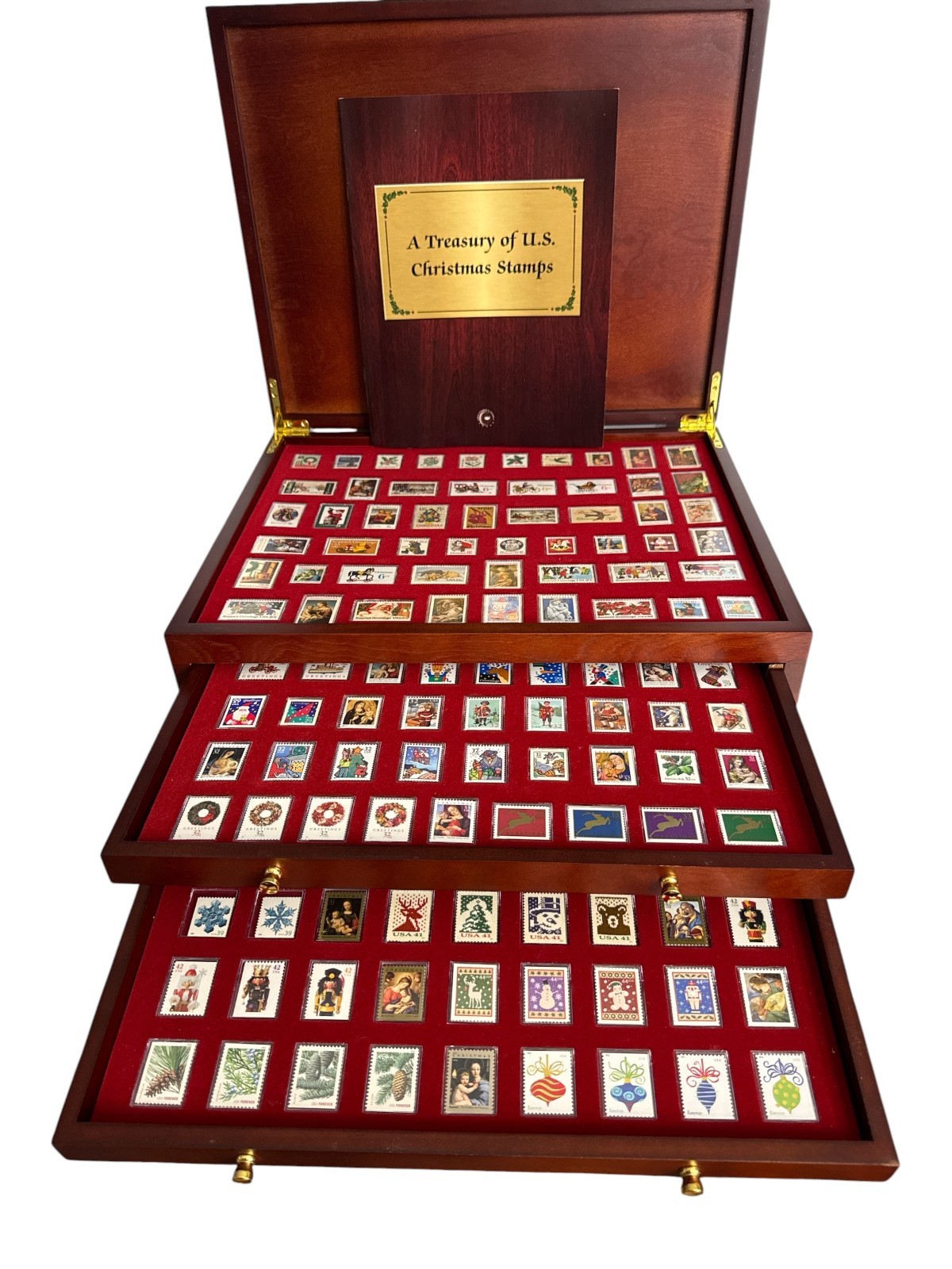 Vintage A Treasury of US Christmas Stamps Complete Set in Wooden Box Complete Vintage A Treasury of US Christmas Stamps Complete Set in Wooden Box Complete