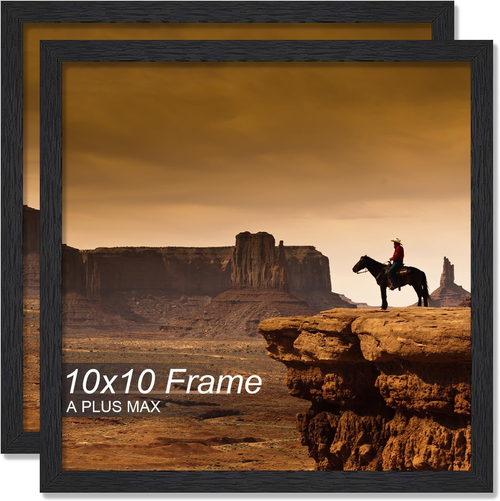 10x10 Picture Frame Set of 2 Black Wall Mount Lightweight Engineered Wood for