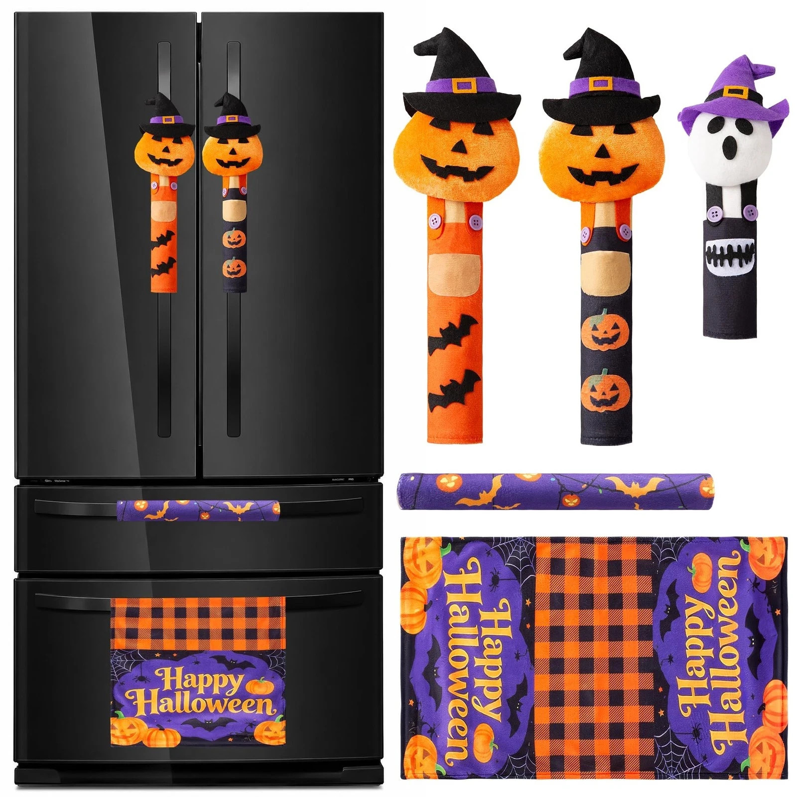 ELAMAS 5 Pack Halloween Refrigerator Handle Covers, Pumpkin 5 Packs, ELAMAS 5 Pack Halloween Refrigerator Handle Covers, Pumpkin 5 Packs,