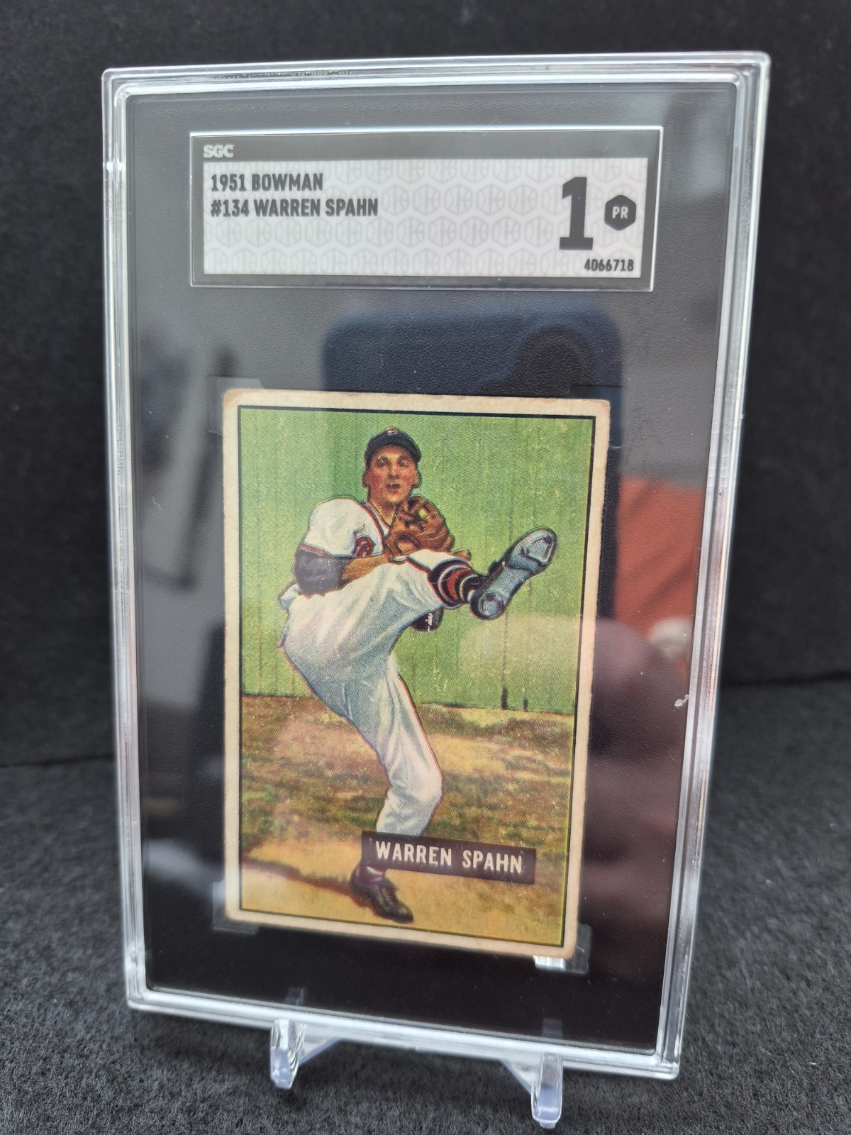 1951 Bowman  Warren Spahn #134 SGC 1 small Crack on slab.