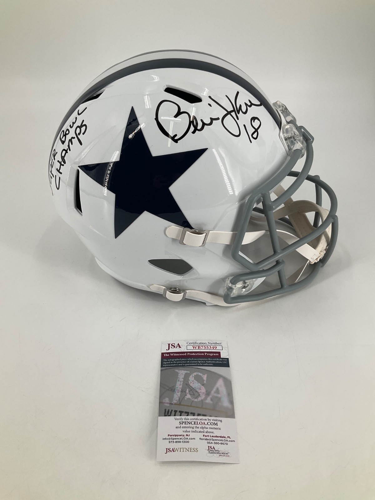 BERNIE KOSAR DALLAS COWBOYS SIGNED FULL SIZE REPLICA HELMET JSA WITNESS COA