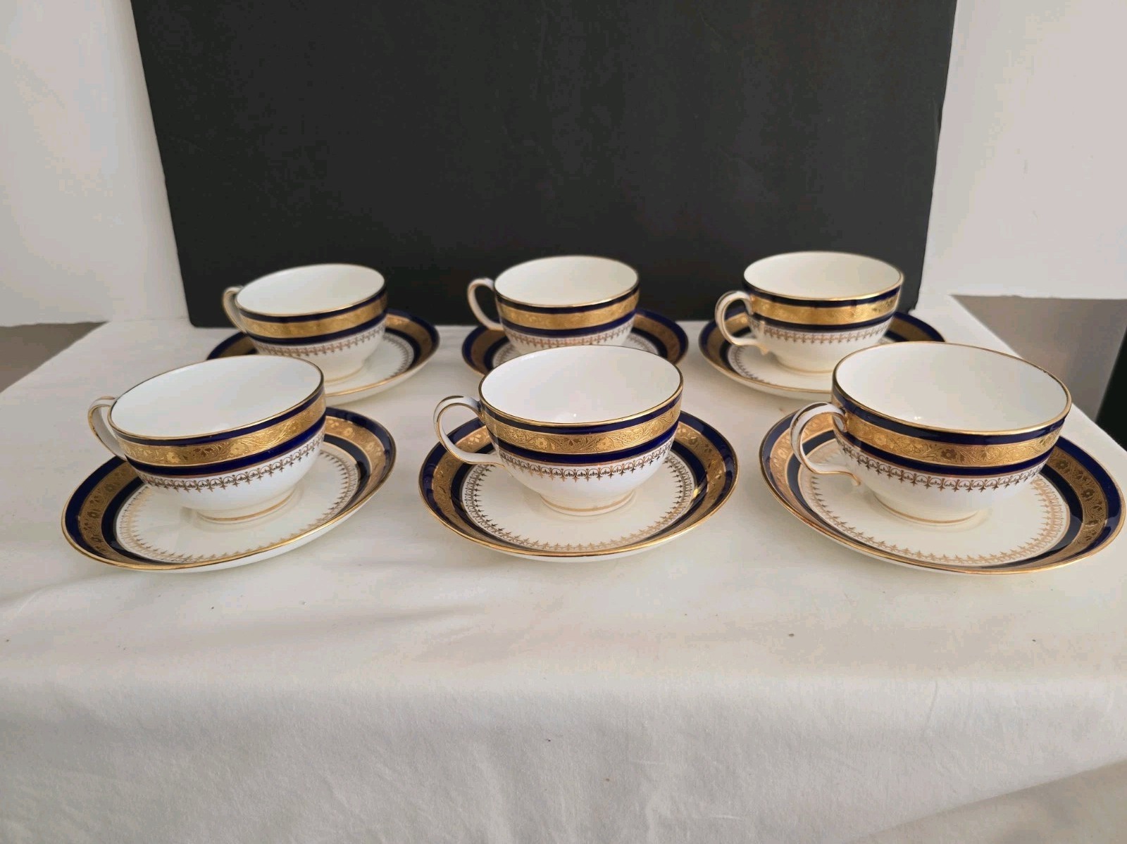 Set 6 Minton For Gilman Collamore & Co Cobalt Blue & Gold Teacup Saucer Set 6 Minton For Gilman Collamore & Co Cobalt Blue & Gold Teacup Saucer