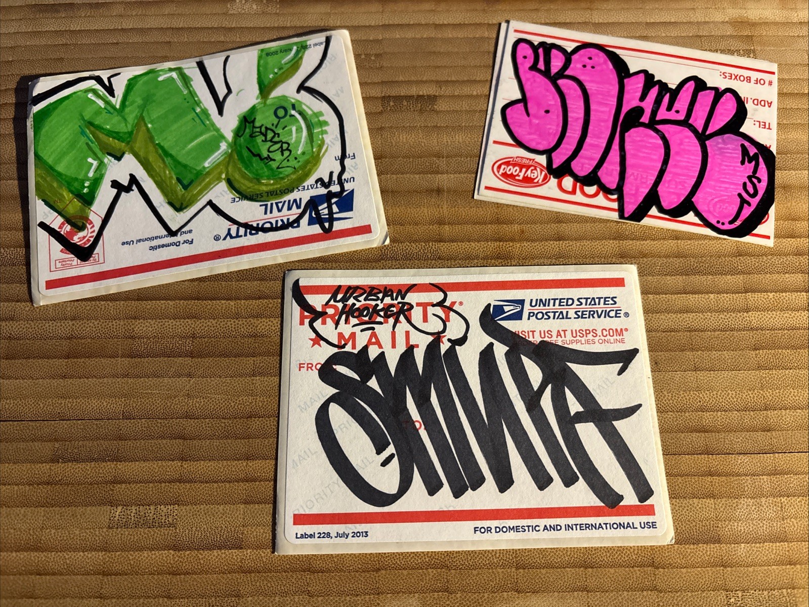 2013-2016 Graffiti Stickers Hand Drawn Lot Of Three Pieces
