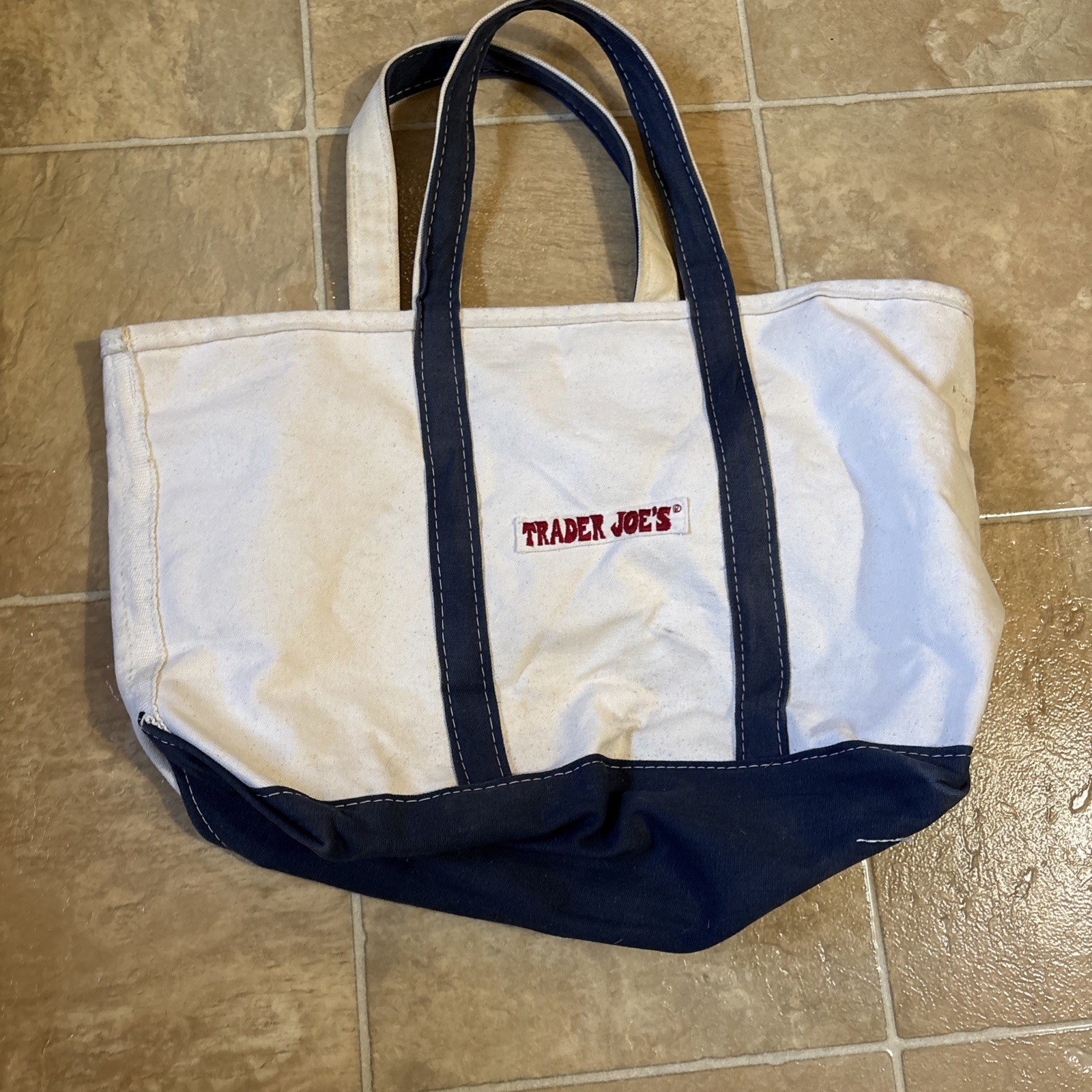 Vintage Trader Joe’s Canvas Tote Bag Boat Style Old Logo Grocery Large