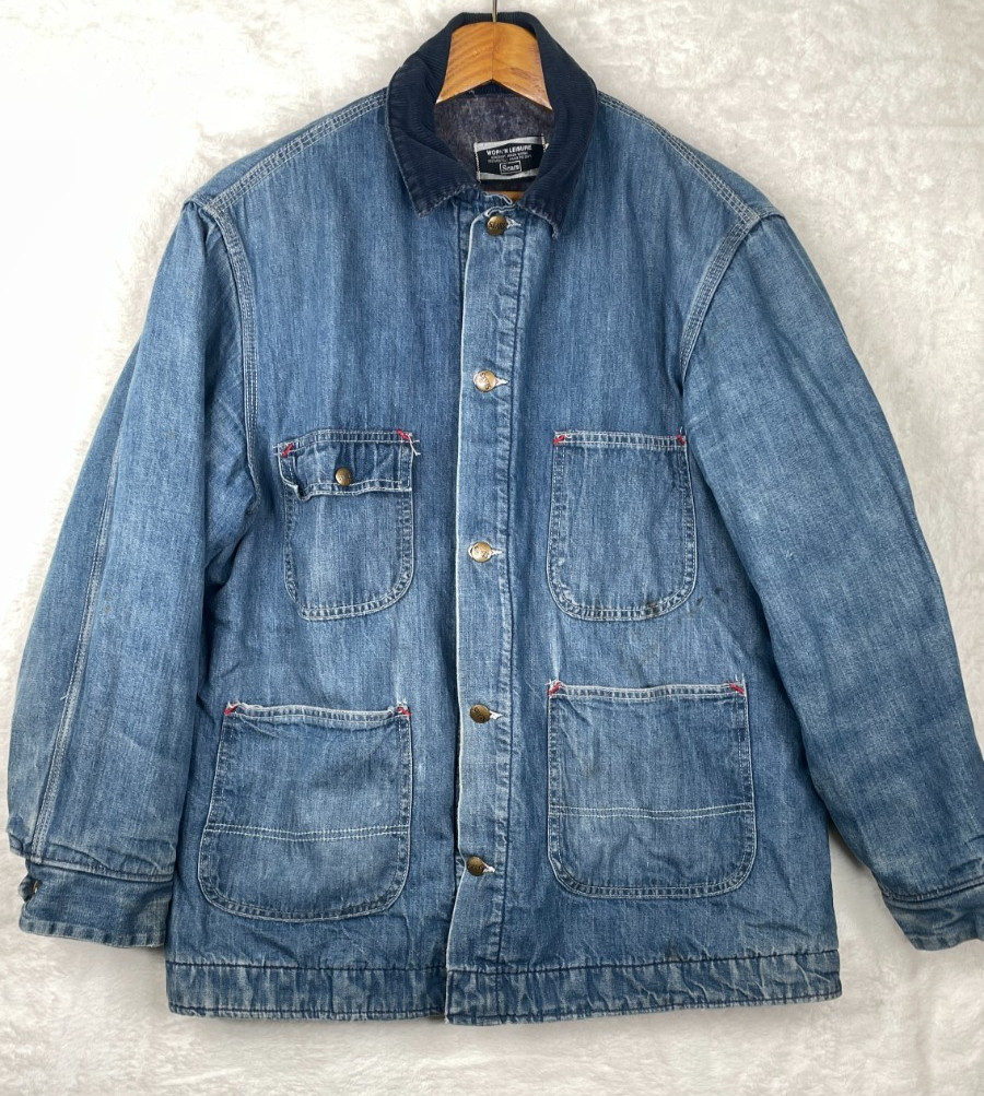 Vtg 70s Sears Work N Leisure Denim Chore Jacket Mens Large 42 Blanket Lined Coat
