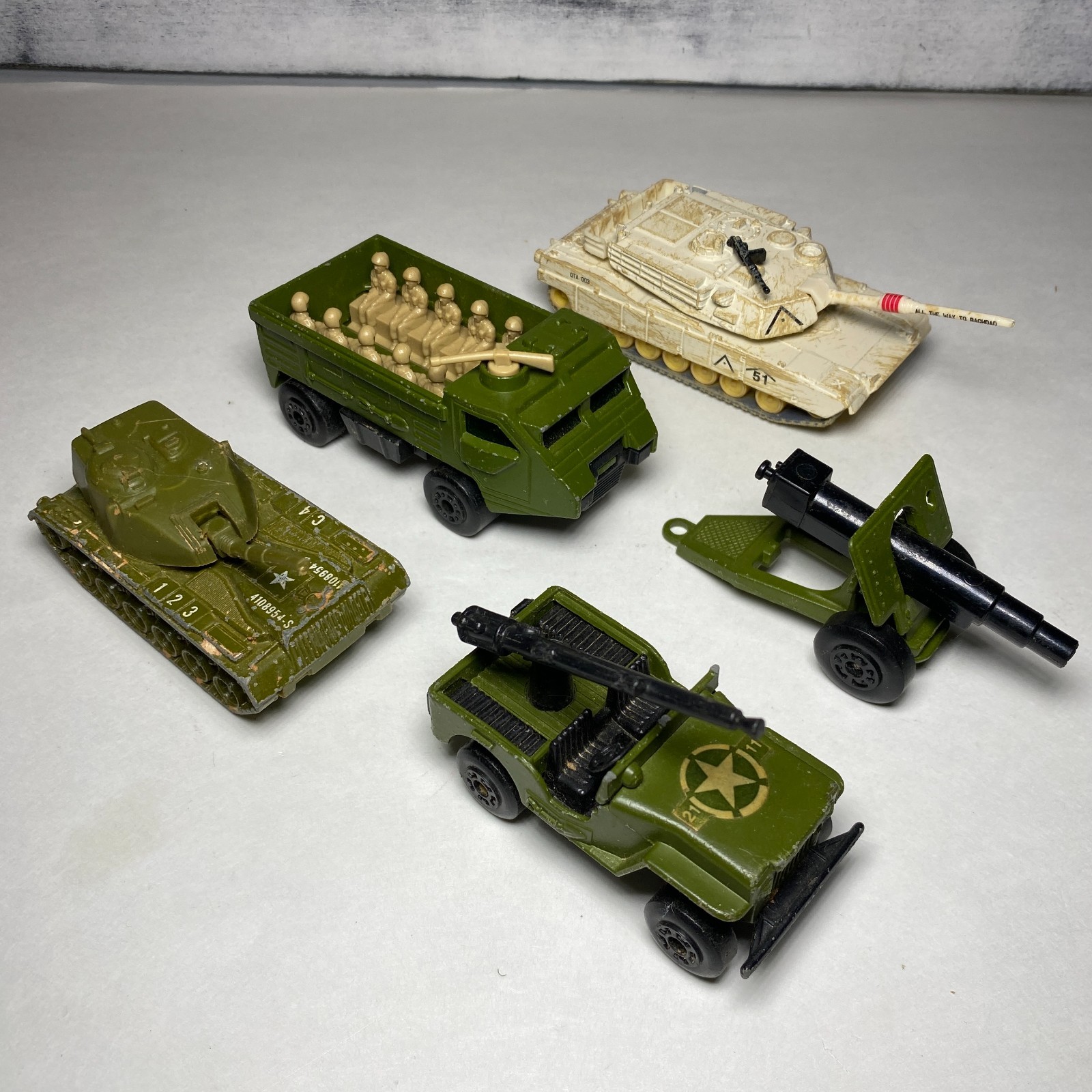 Vintage Hot Wheels, Matchbox, and Corgi military vehicles 1970s Diecast Lot of 5