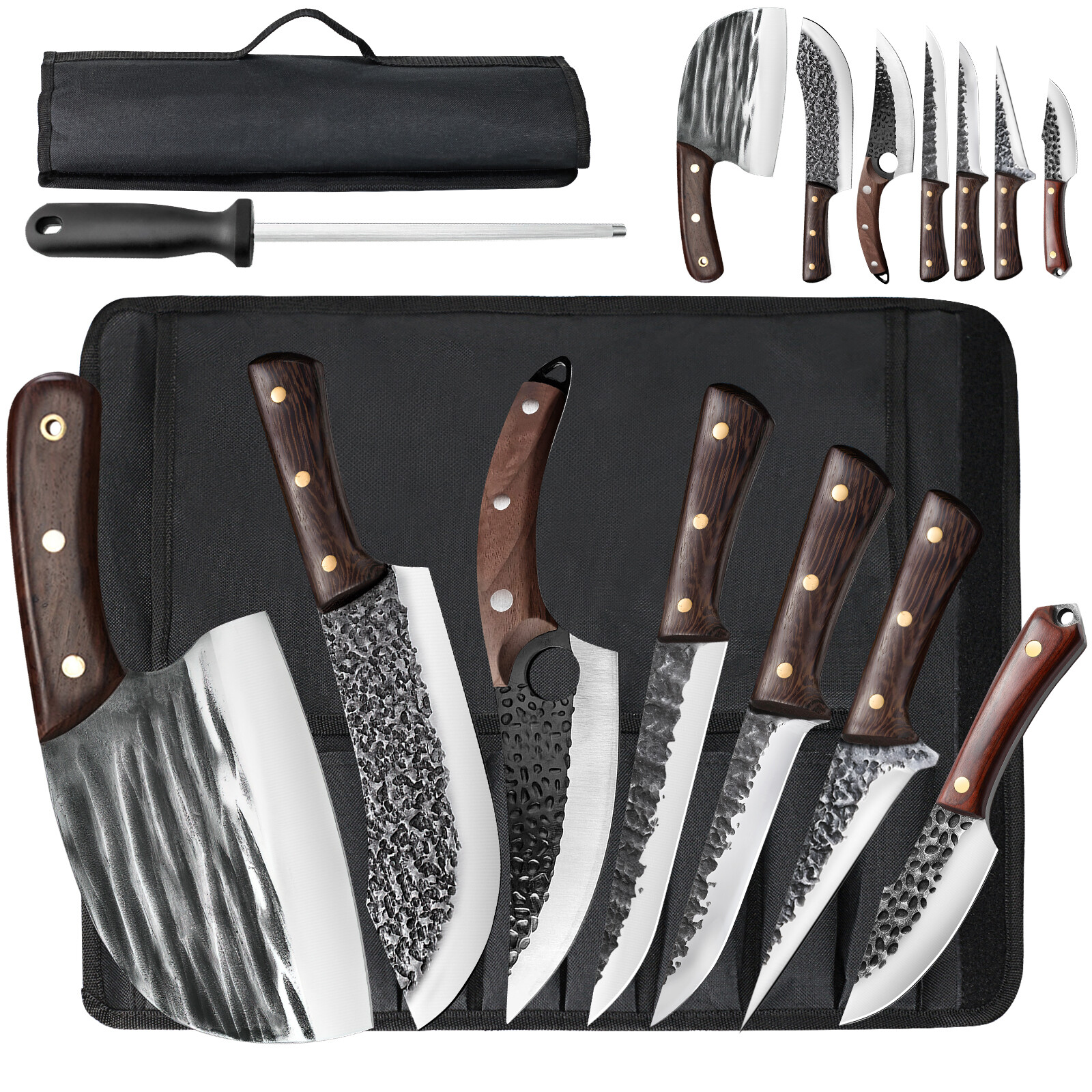 Pro Handmade HAND FORGED DAMASCUS STEEL CHEF KNIFE Set Kitchen Knives with Bag