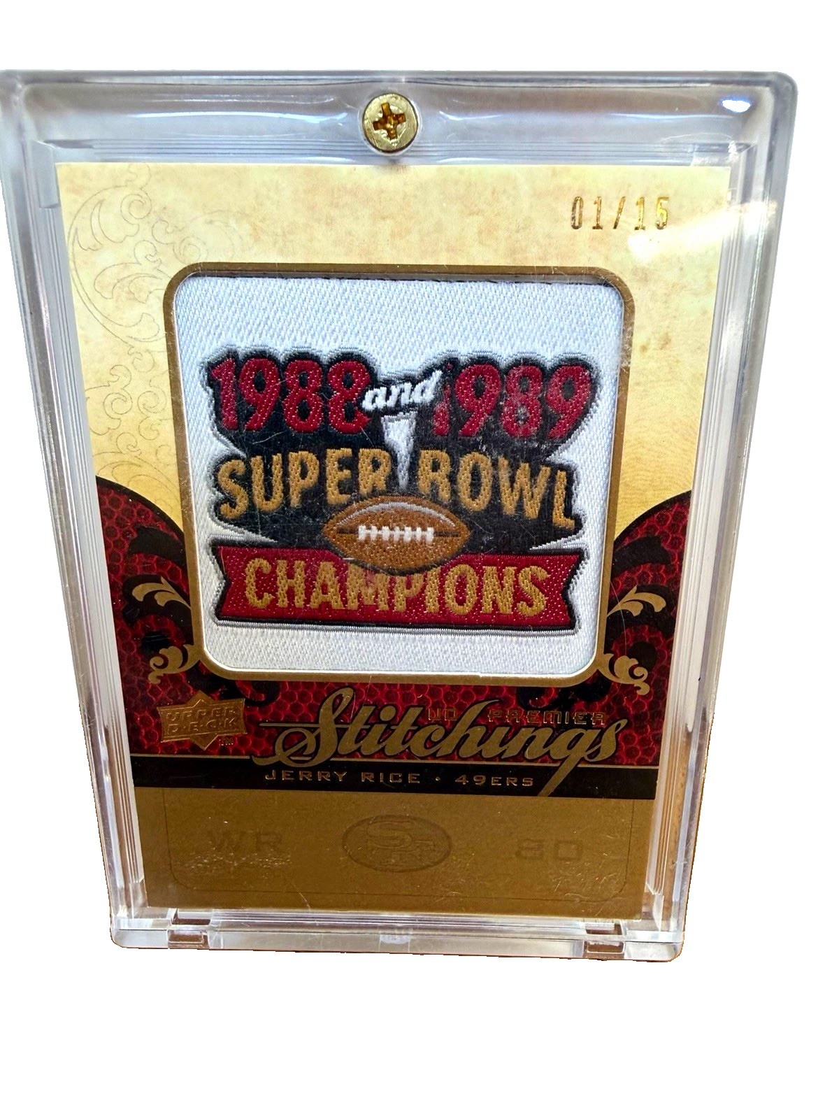 Upper Deck Premier Stitchings Jerry Rice 49ers 88/89 Super Bowl PS-JR Gold /15