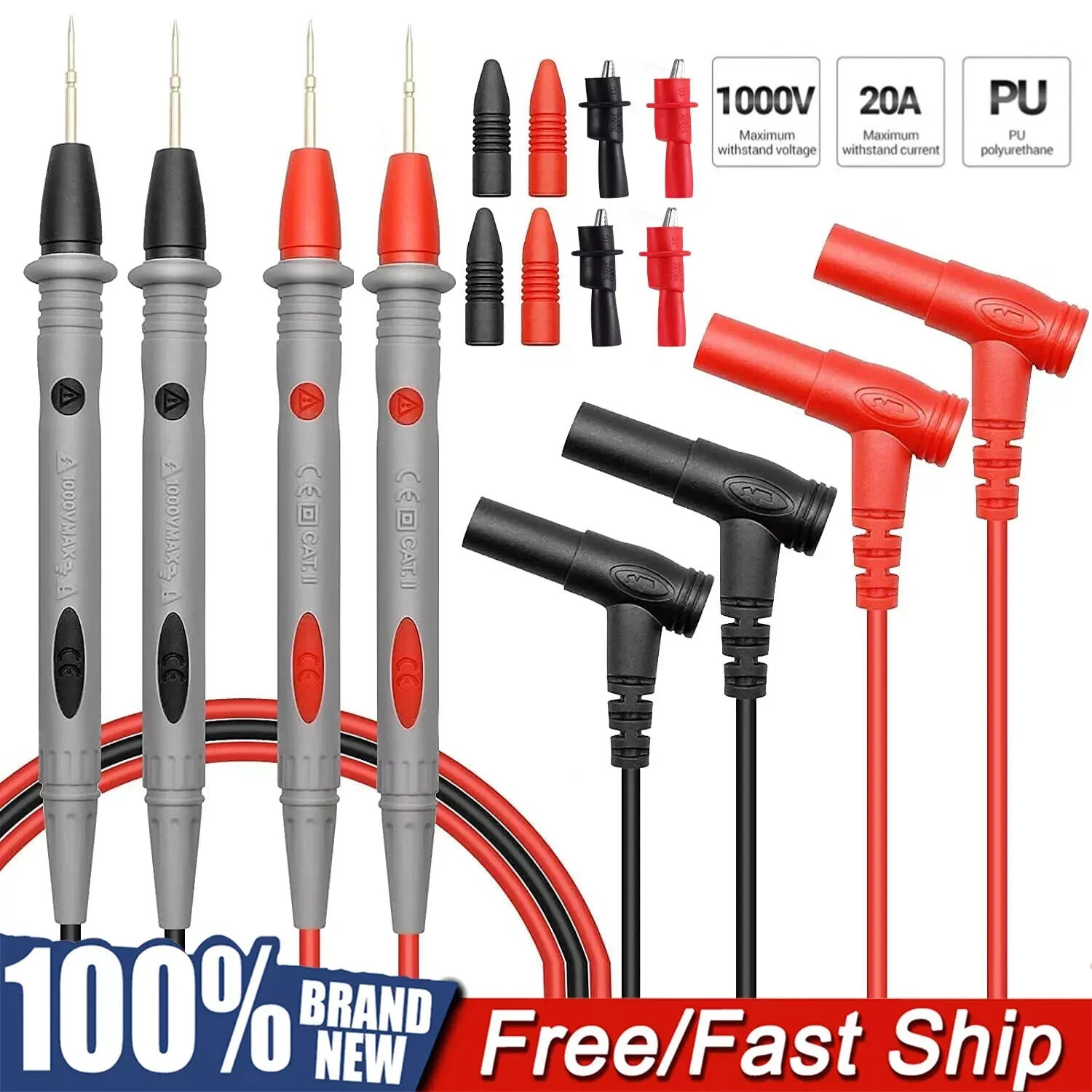 Multimeter Test Leads Gold Plated Electrical Probe for Fluke Meter 1000V 20A KIT