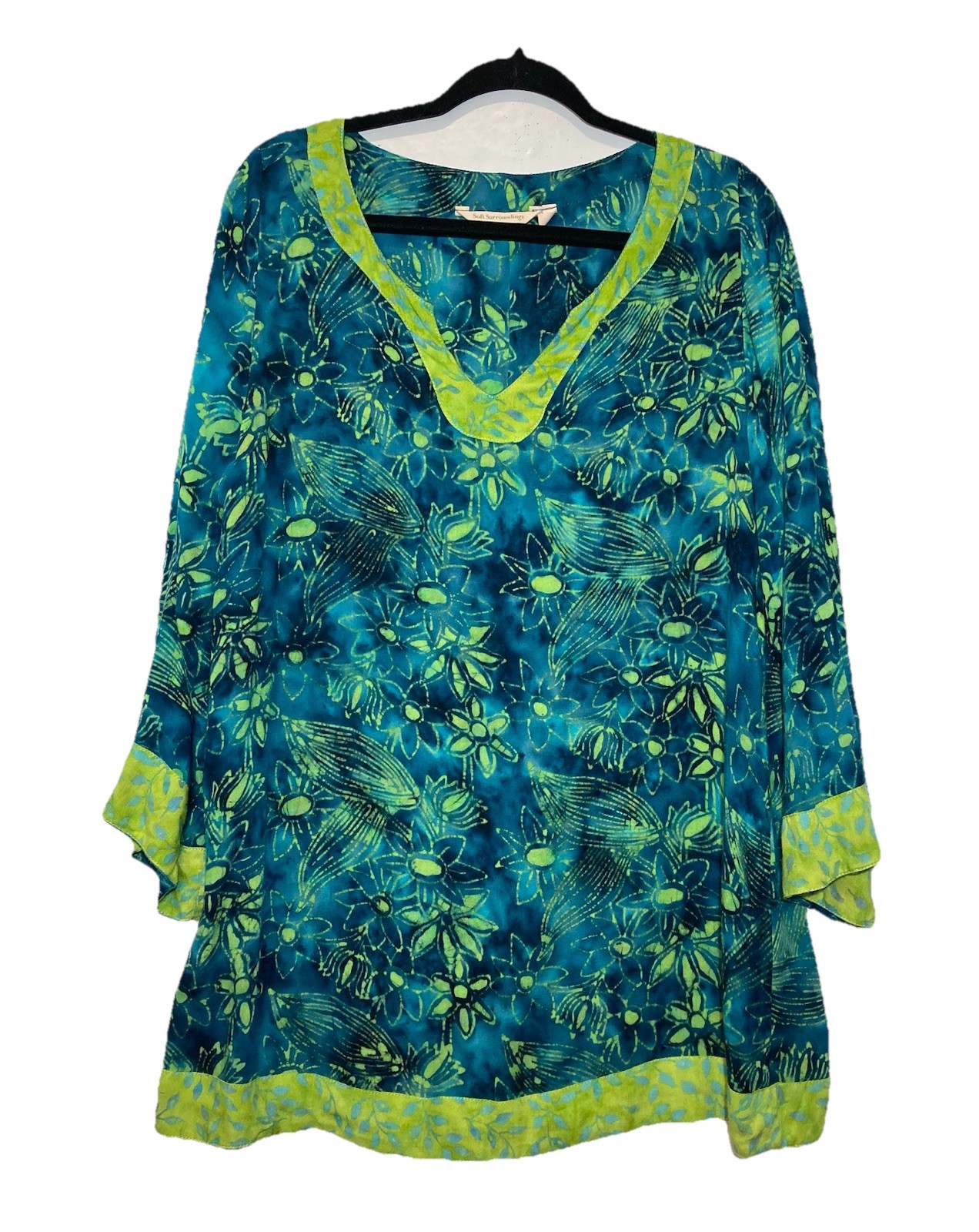 Soft Surroundings Tunic Top Size M Green Floral Ombre Tie Dye Boho Fairy Grunge Soft Surroundings Tunic Top Size M Green Floral Ombre Tie Dye Boho Fairy Grunge