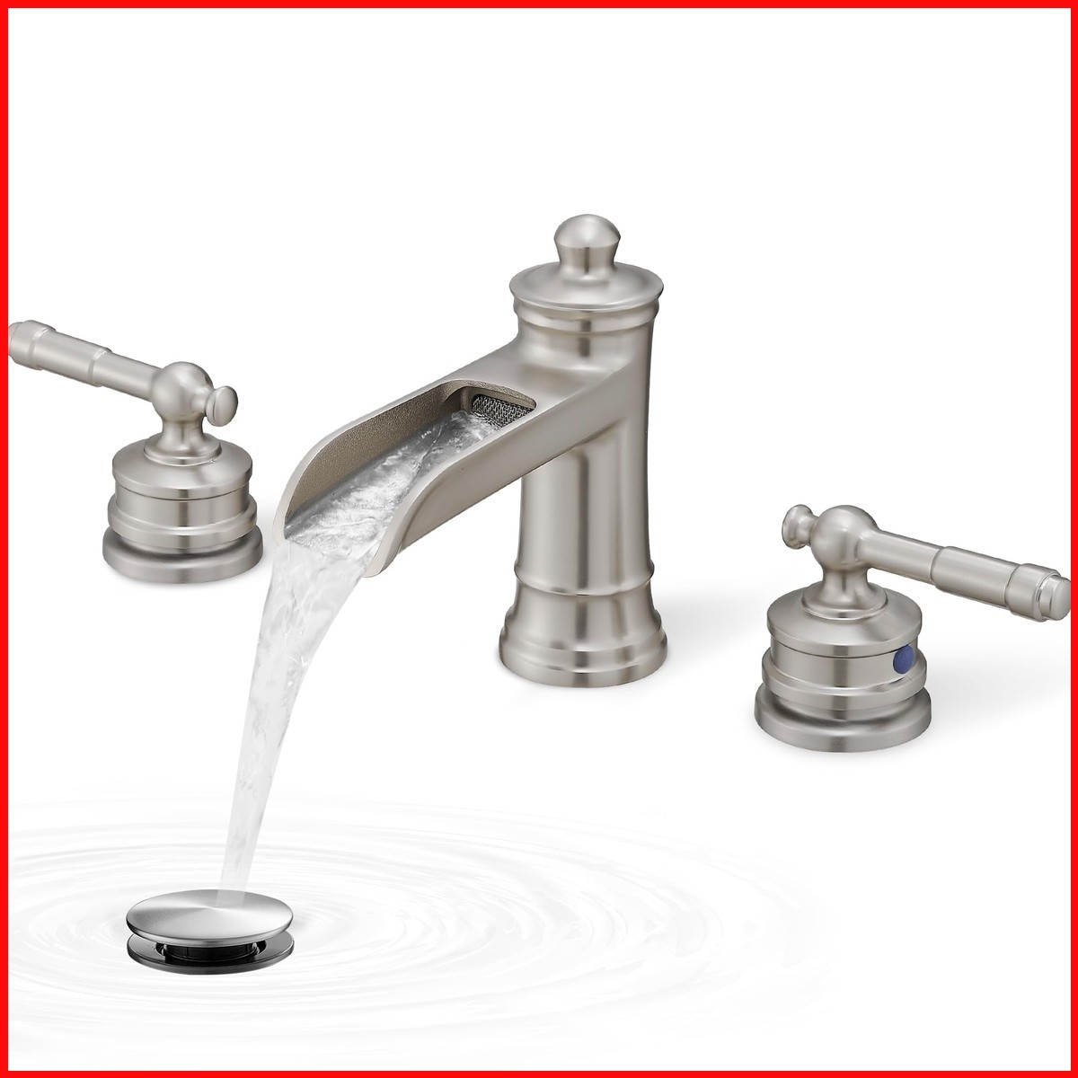 HOIGY Waterfall Bathroom Faucet Matte Brushed Nickel 3 Hole Widespread 4-16 HOIGY Waterfall Bathroom Faucet Matte Brushed Nickel 3 Hole Widespread 4-16