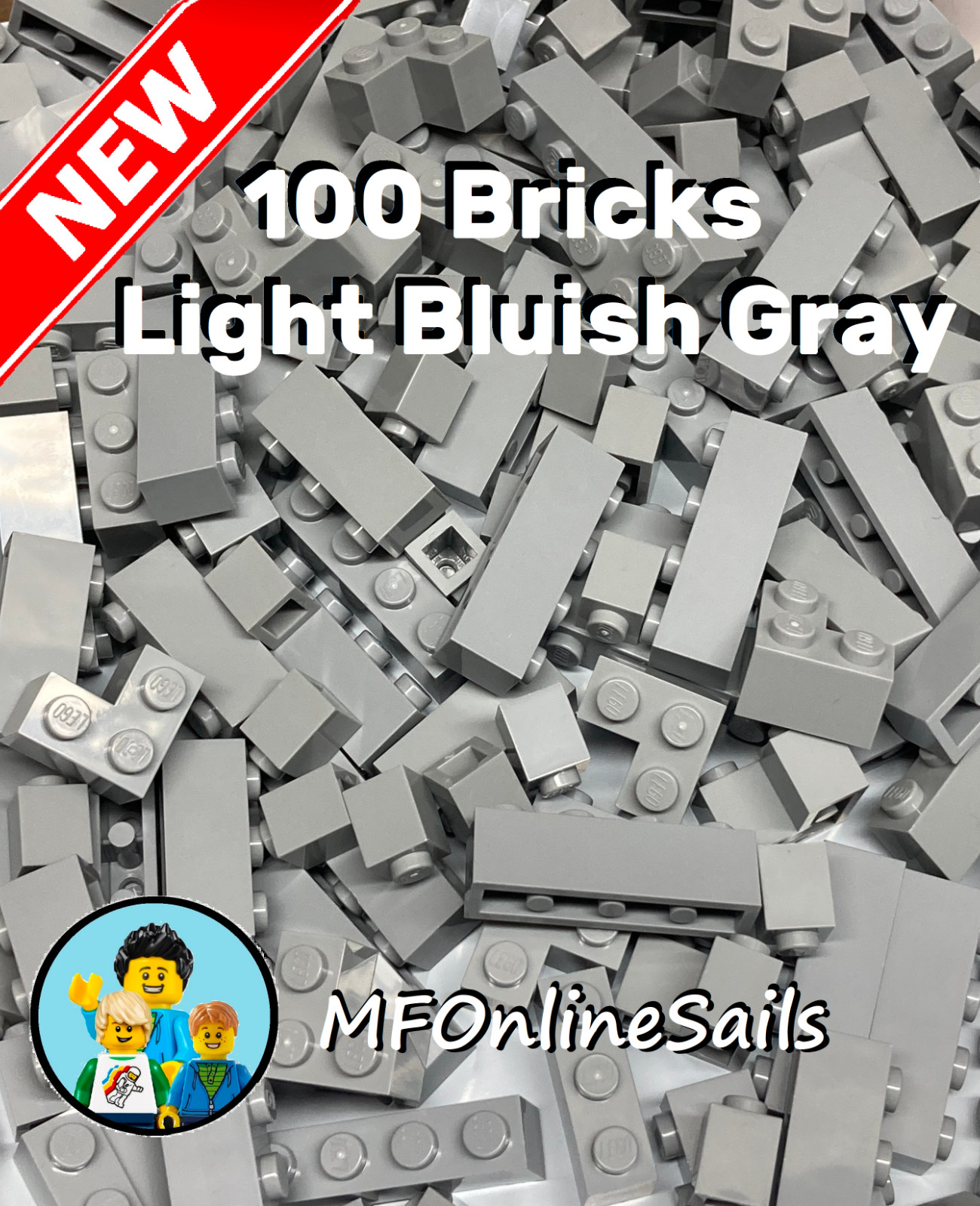 Genuine LEGO Light Bluish Gray 1x1 1x2 1x3 1x4 Bricks Mix #3005 3004 100 Pcs 99g