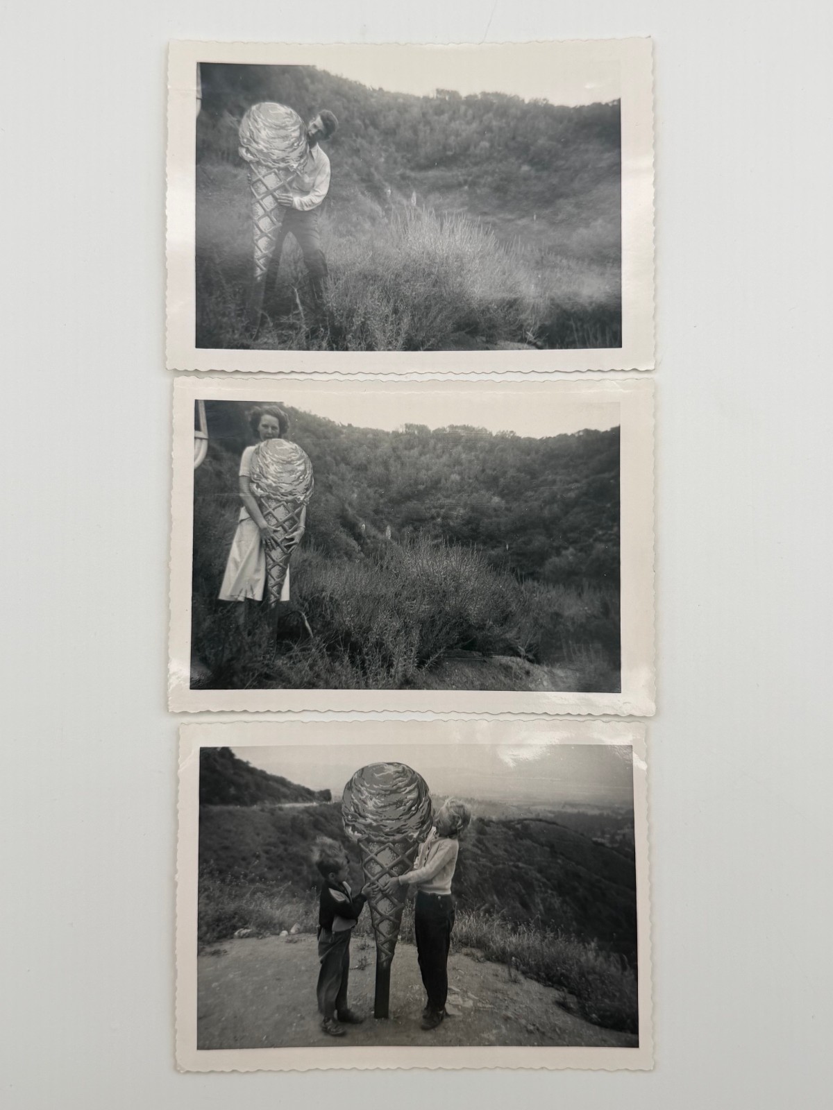 Vintage B&W Photograph Lot of 3 Ice Cream Woodland Hills California May 31, 1952