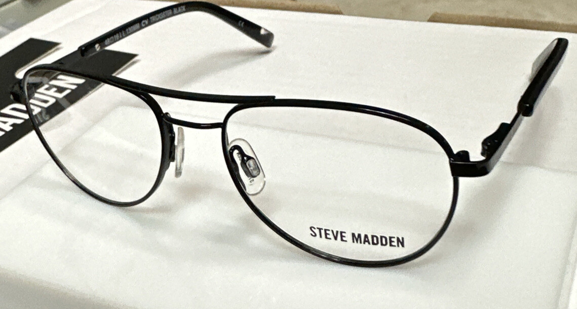 Steve Madden TRICKSSTER Black 48-16-130 Metal Full Rim Eyeglasses Frame F03G Steve Madden TRICKSSTER Black 48-16-130 Metal Full Rim Eyeglasses Frame F03G