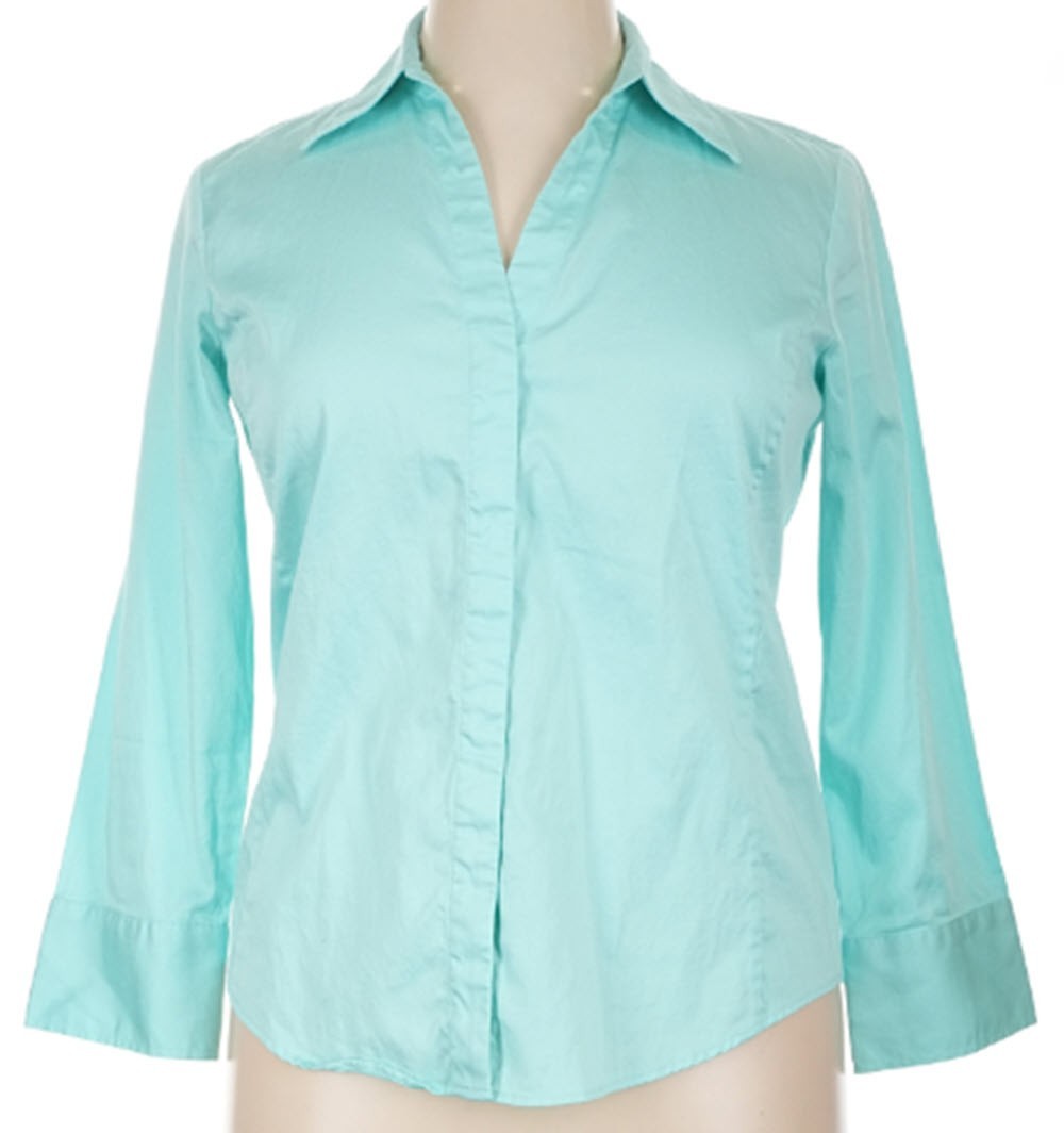 Talbots Teal Stretch Cotton Blouse 3/4 Sleeve EUC [Size 14 runs slightly small]