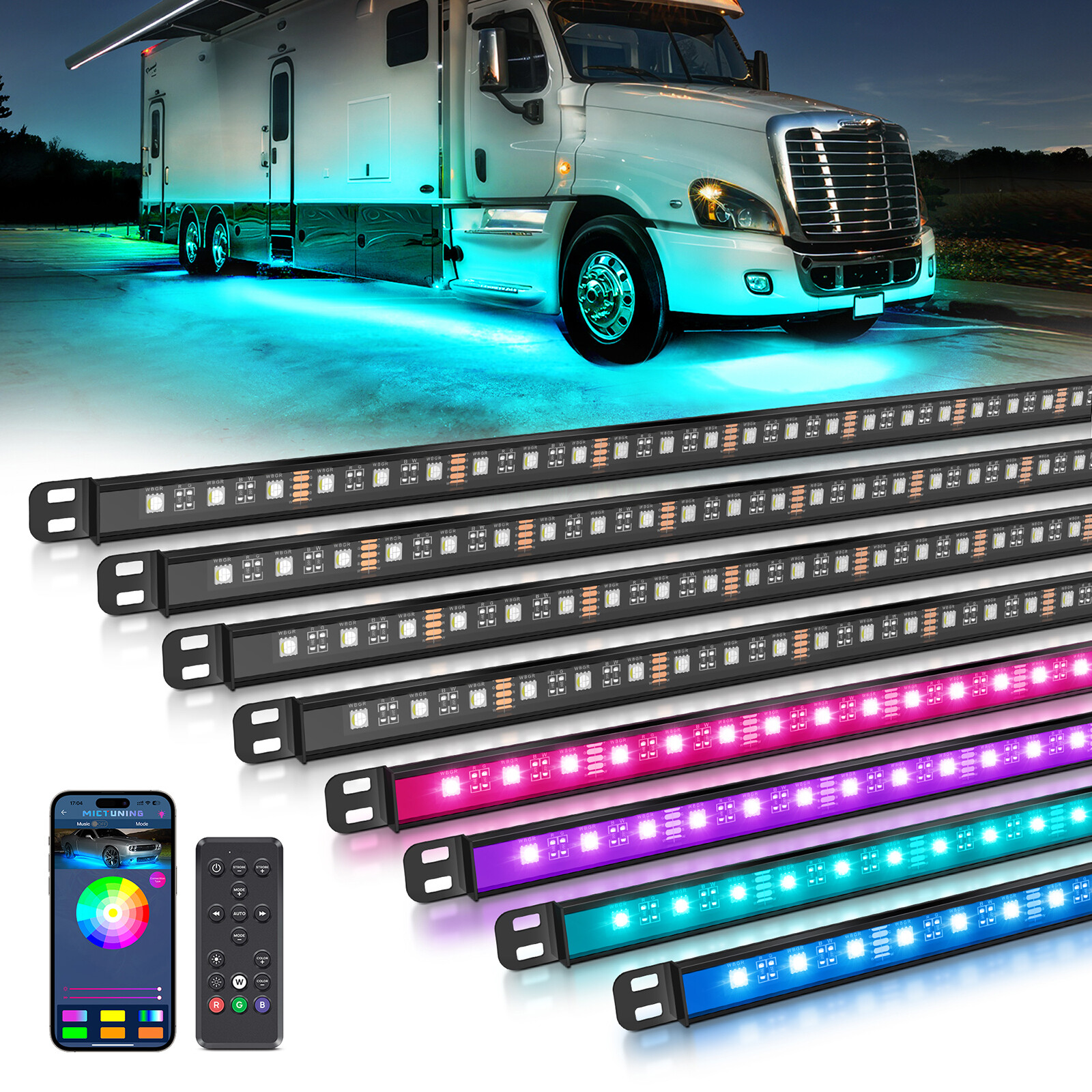 MICTUNING N8 RGBW Led Underglow Light Bar, Underbody Neon LED Light Strip For RV