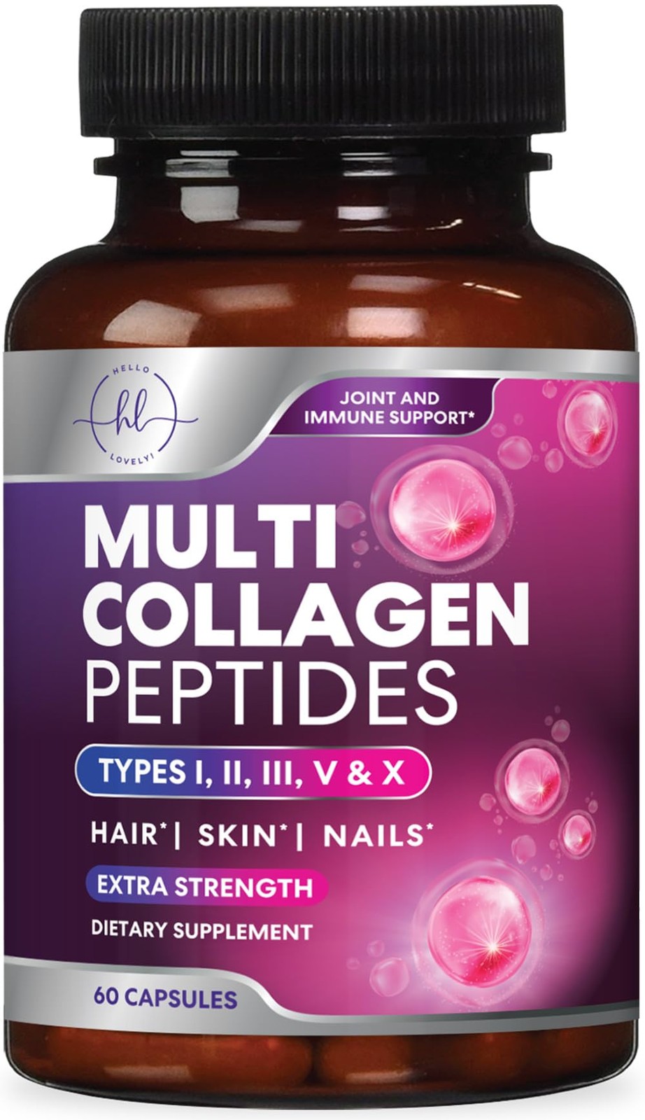 Multi Collagen Peptides 2400mg - Complete Hydrolyzed Collagen Types I,II,III,V,X