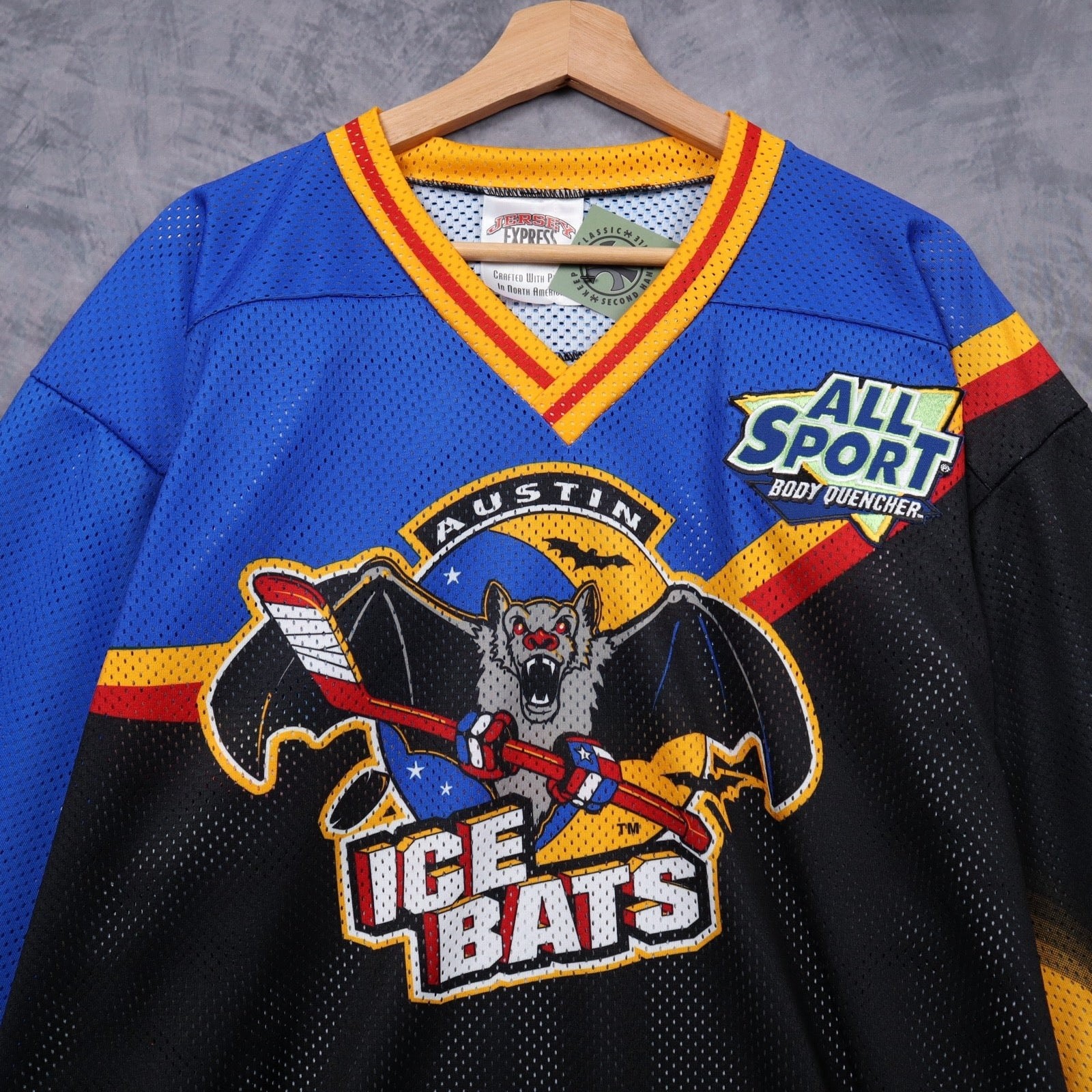 Vintage Austin Ice Bats Jersey Men\'s XL Black Blue WPHL Hockey Rare 90s 5146