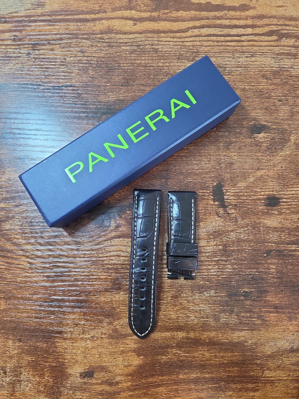 Authentic Panerai 24/22mm OEM Black Alligator Watch Strap for Tang Austria Made