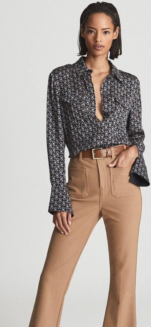 Reiss Navy/Red Lola Printed Shirt Women\'s US SIZE 10 NEW $260.00 #X