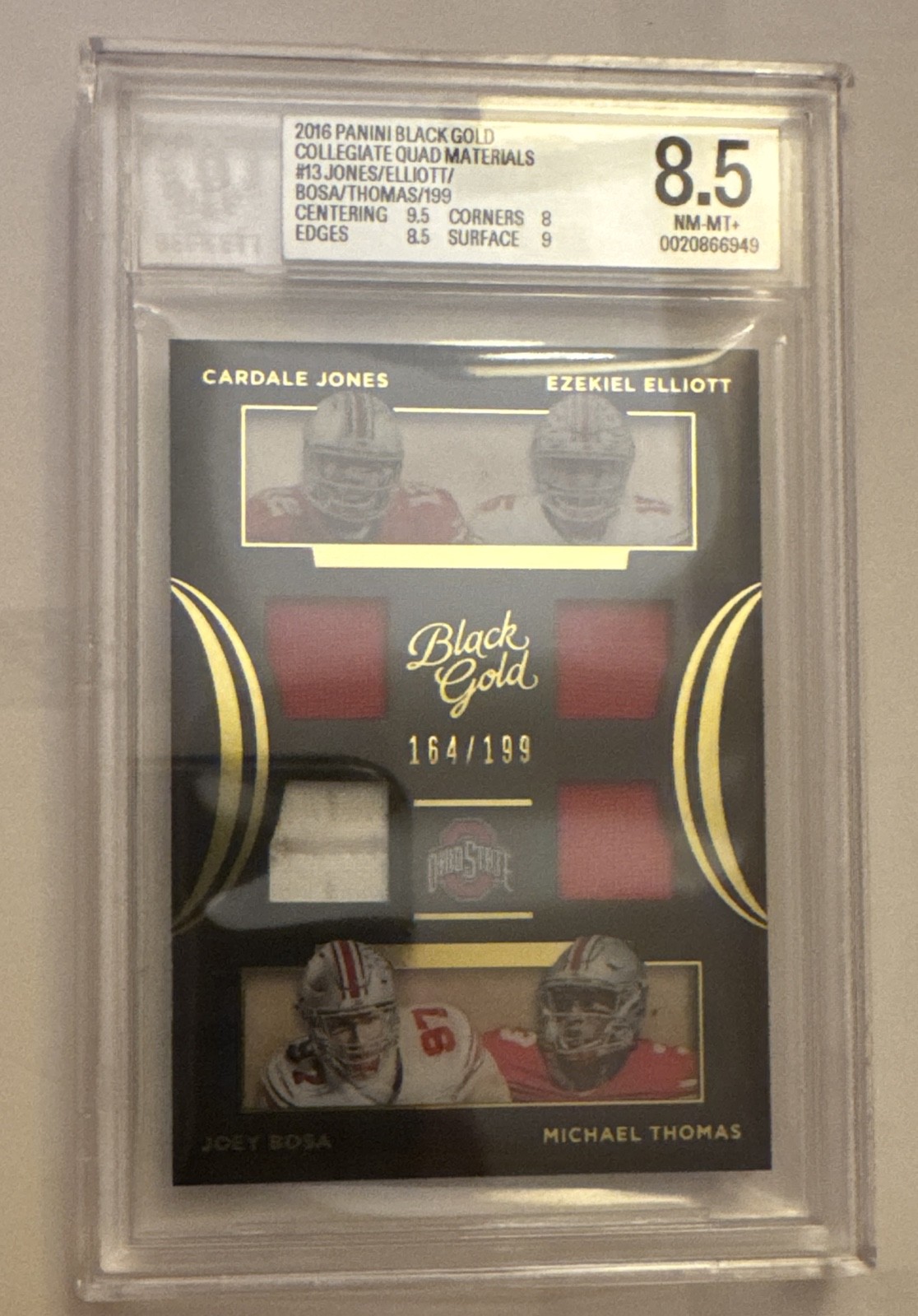 2016 Black Gold -Quad Materials Ezekiel Elliott, Michael Thomas, Joey Bosa /199 2016 Black Gold -Quad Materials Ezekiel Elliott, Michael Thomas, Joey Bosa /199