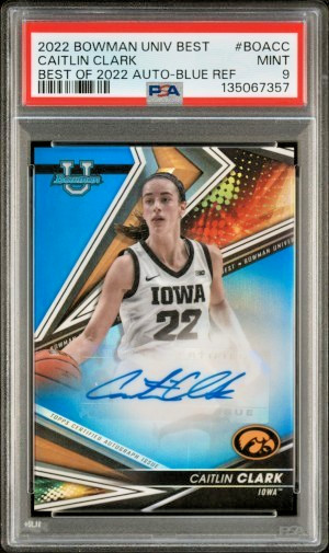 2022-23 Bowman\'s Best Caitlin Clark Blue Refractor Auto /150 PSA 9 BOA-CC