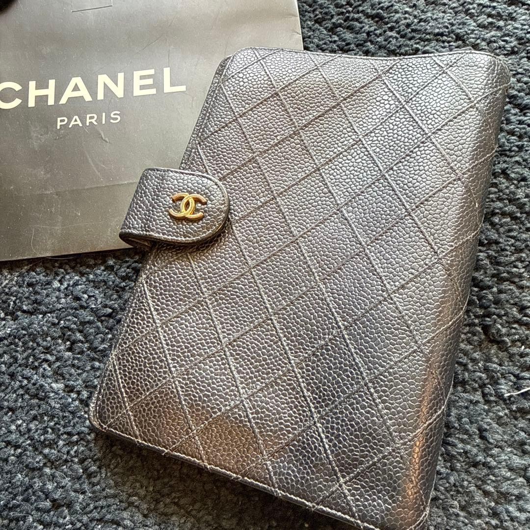CHANEL Planner Cover Black Gold-tone hardware Leather Quilted CHANEL Matelassé