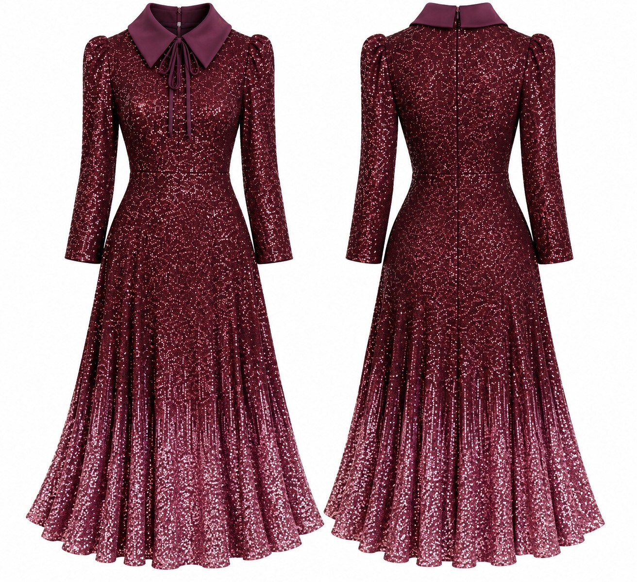 Badgley Mischka Couture Burgundy Sequin Dress Long Sleeve Statement Collar 4 Badgley Mischka Couture Burgundy Sequin Dress Long Sleeve Statement Collar 4