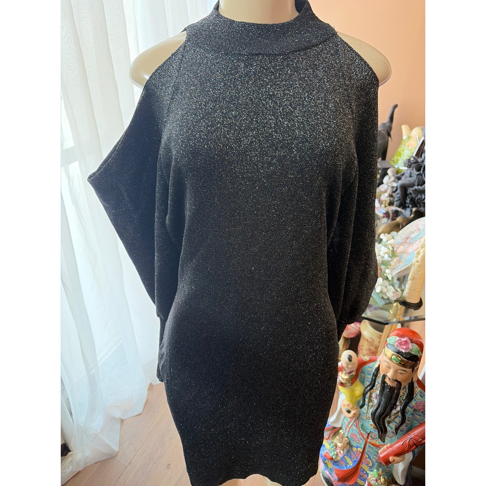 INC International Concepts Womens XL Metallic Cold Shoulder Knit Dress Black INC International Concepts Womens XL Metallic Cold Shoulder Knit Dress Black