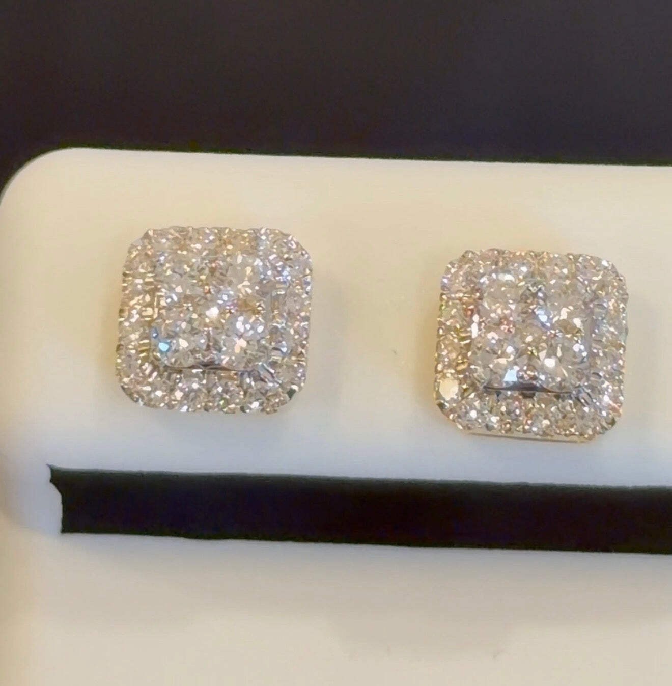 .76 CARAT CERTIFIED LAB GROWN DIAMONDS 8 MM STERLING SILVER GOLD PLATED STUDS EA
