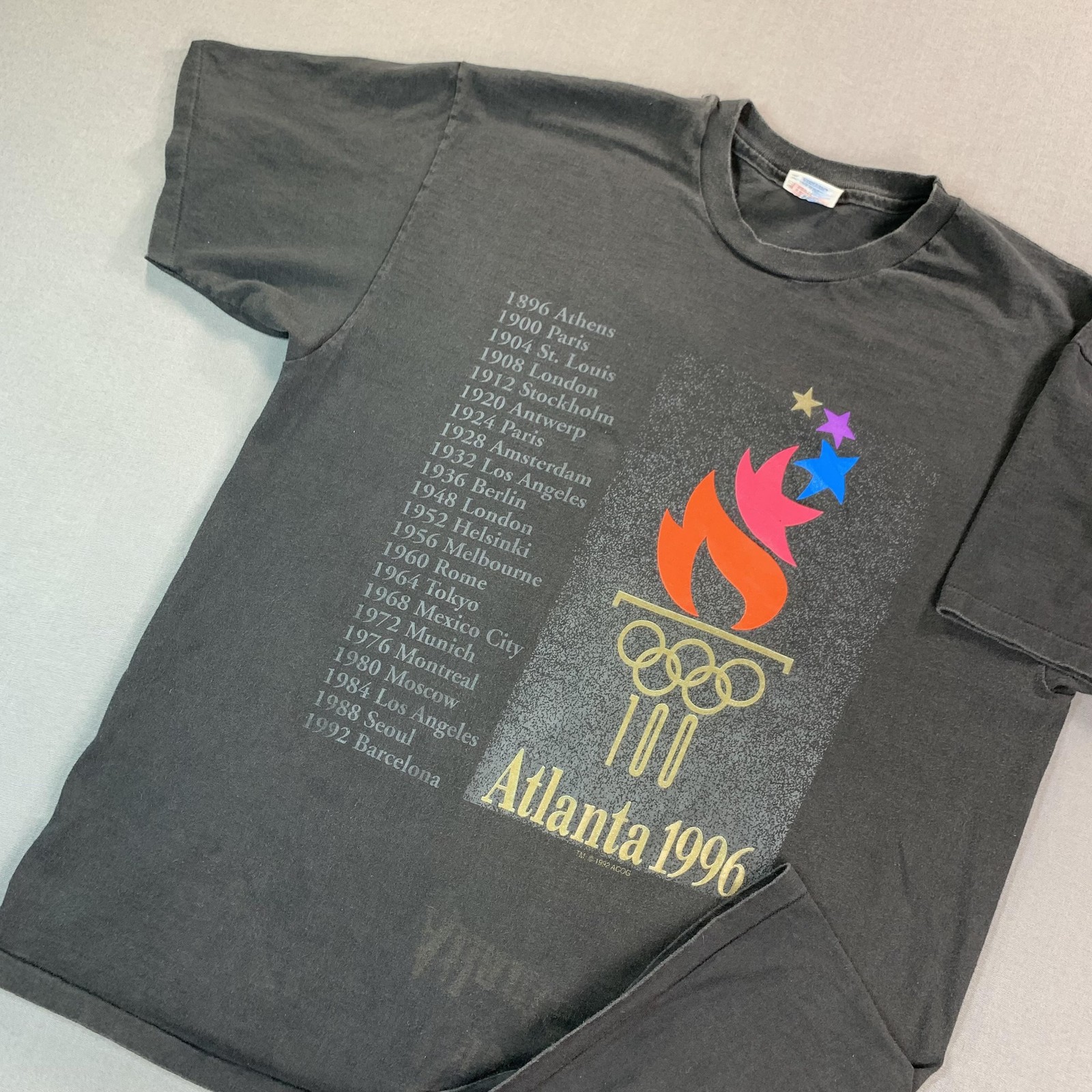 VTG Atlanta 1996 Olympic Games Shirt Mens XL Black Hanes Graphic Tee SINGLE STCH VTG Atlanta 1996 Olympic Games Shirt Mens XL Black Hanes Graphic Tee SINGLE STCH