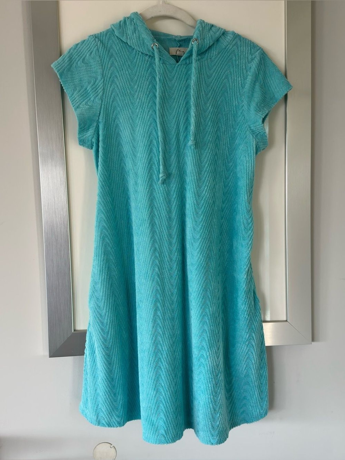 Turquoise Terry Cloth Beach Hoodie Sz M br Y2K Revival Resort Wear Coastal Retro