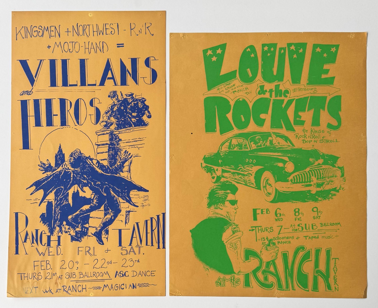 Rare 1974 Ranch Tavern Concert Posters Ellensburg WA Kingsmen Silkscreen Pair