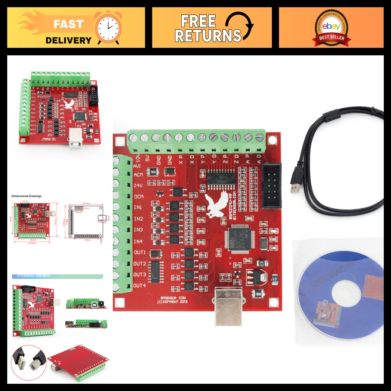 4 Axis USB CNC Controller Board, Mach3 Motion Control Card for Stepper Motors 4 Axis USB CNC Controller Board, Mach3 Motion Control Card for Stepper Motors