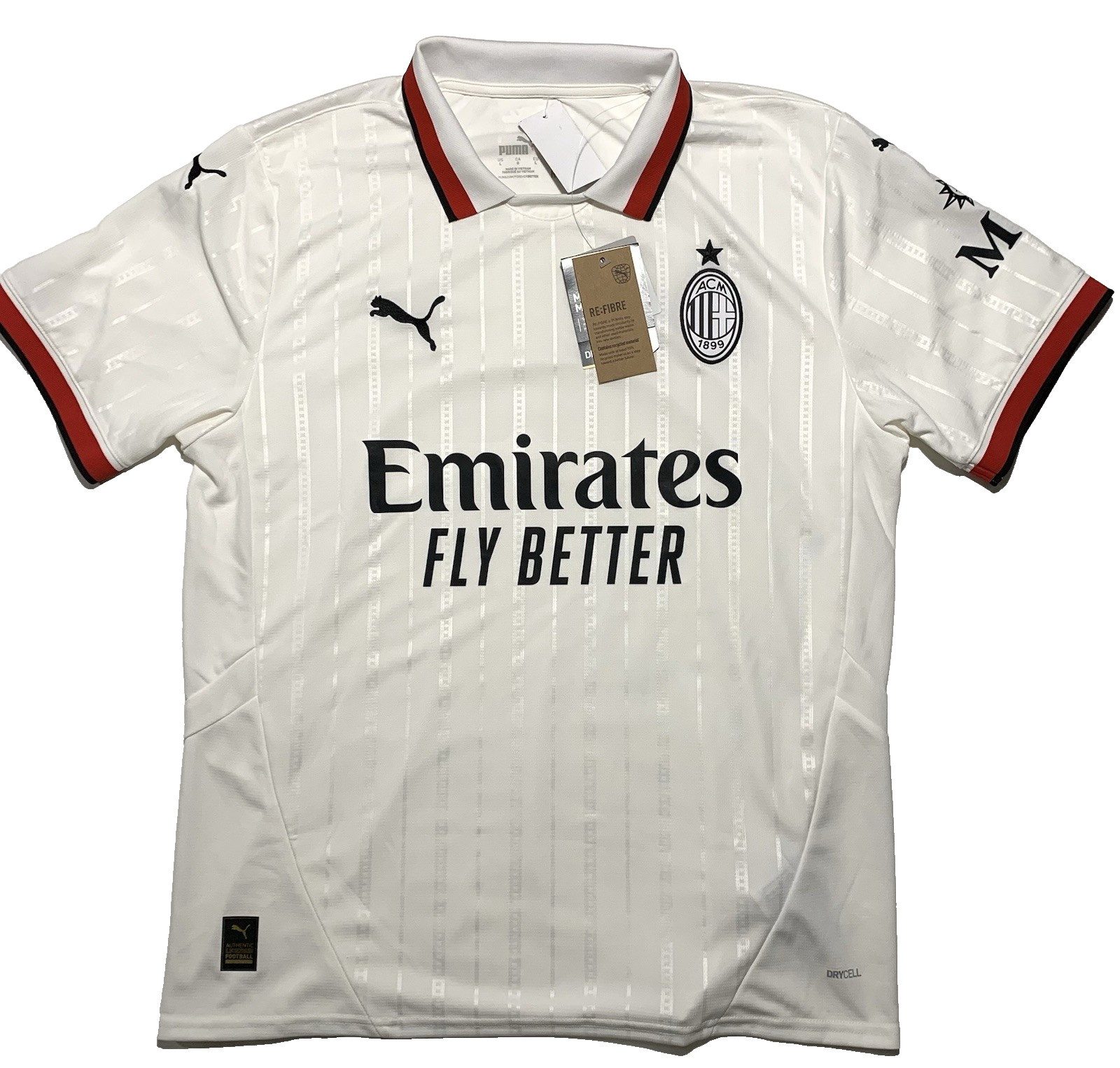 Puma ACM Mens L White AC Milan Emirates Fly Better Soccer Futbol Jersey